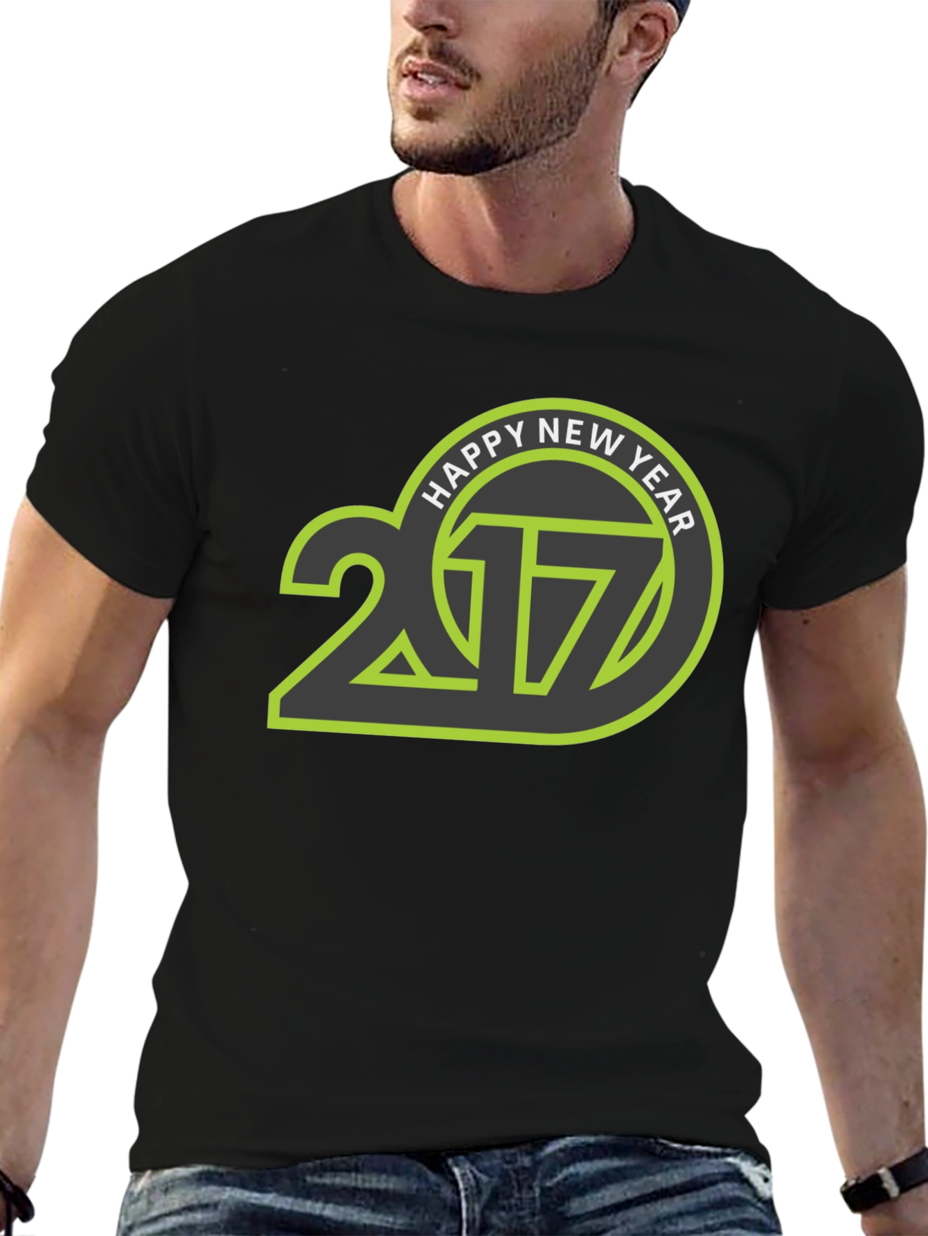 Happy New Year 2017 T-Shirt - Black Crew Neck