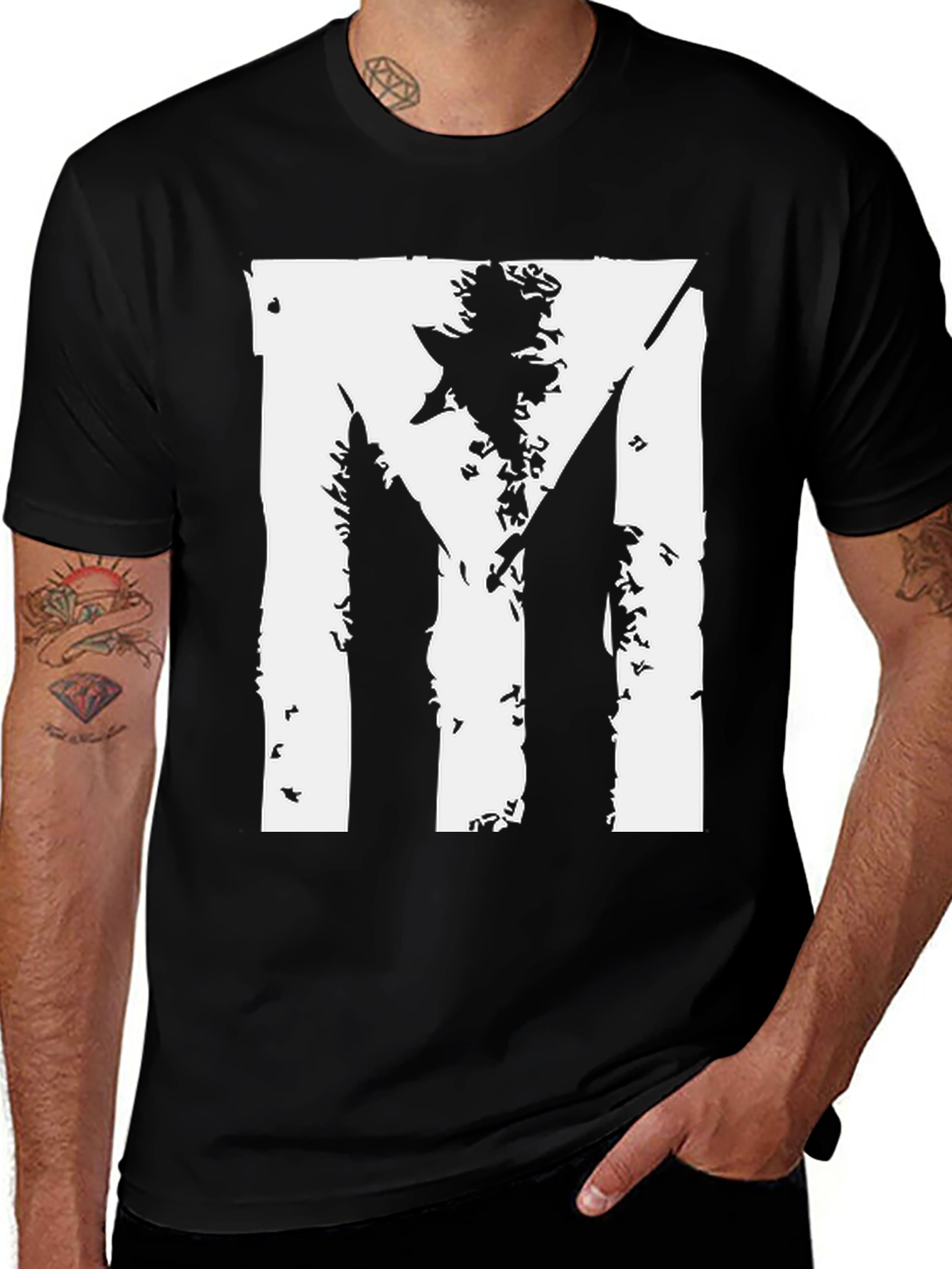 Distressed Flag Graphic Tee - Black Cotton Blend
