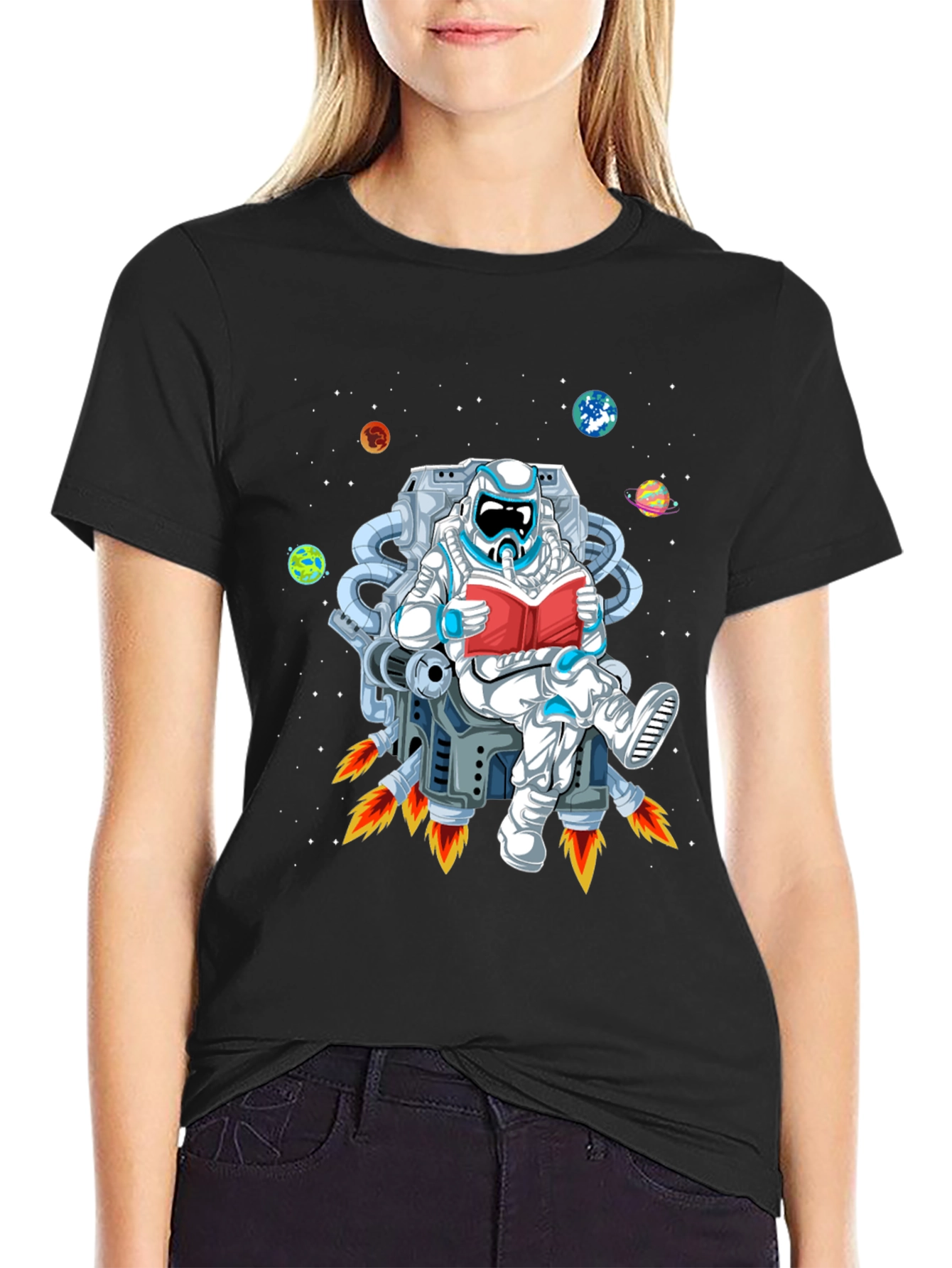 Astronaut Reading in Space T-Shirt - Black