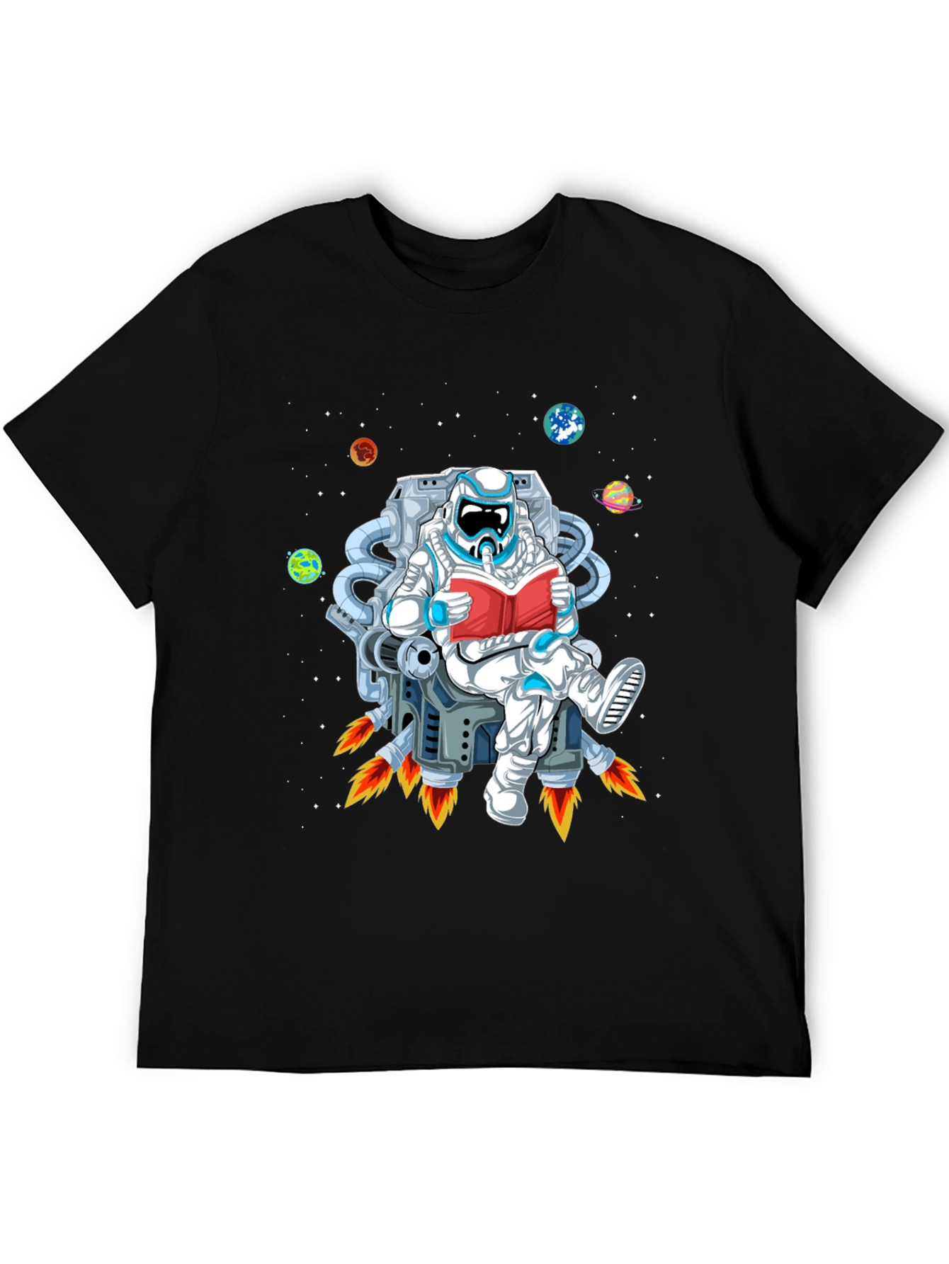 Astronaut Reading in Space T-Shirt - Black