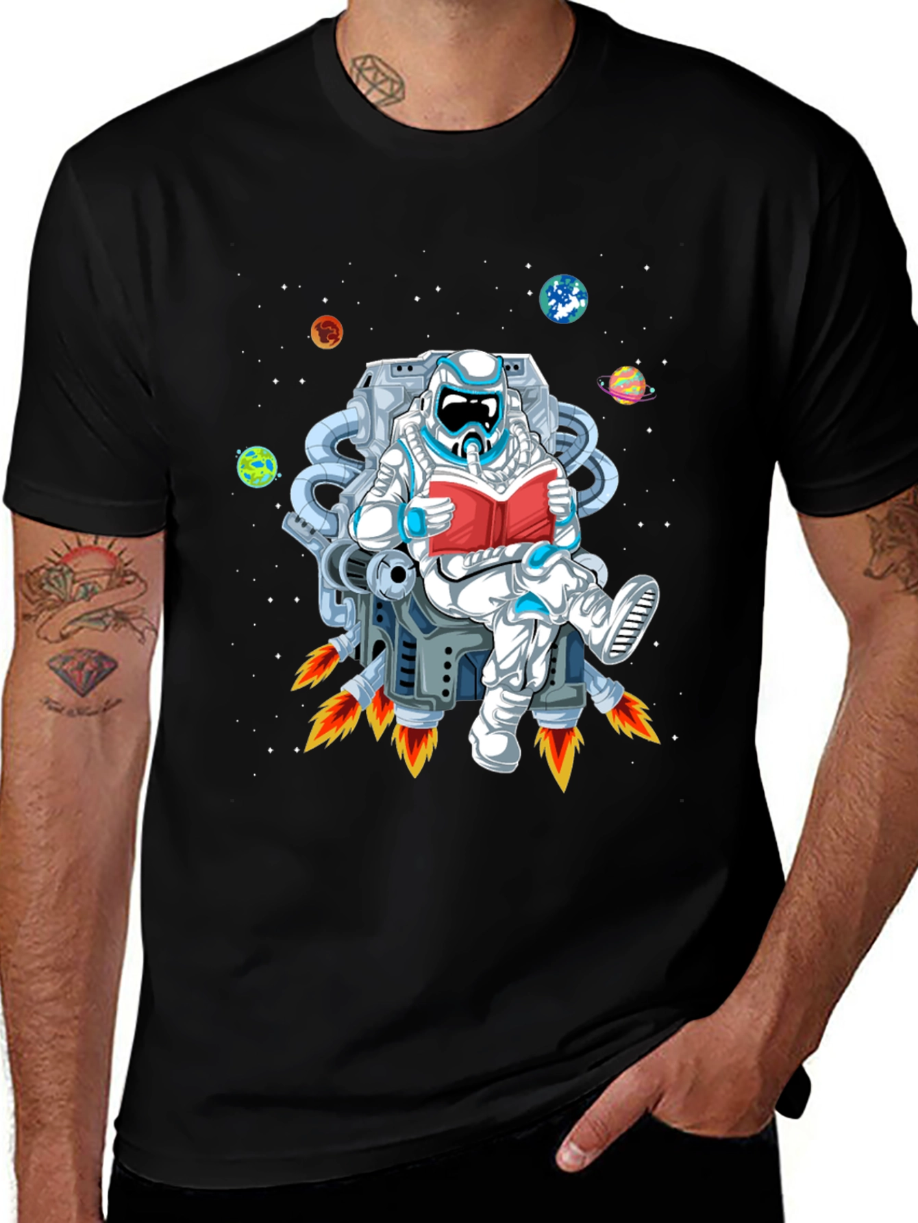 Astronaut Reading in Space T-Shirt - Black