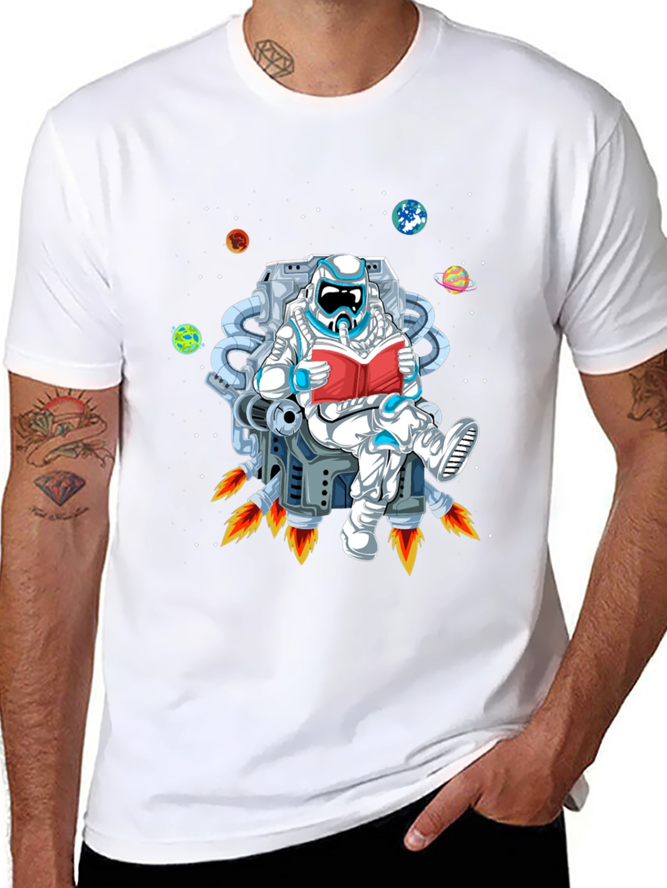 Astronaut Reading in Space T-Shirt - Black