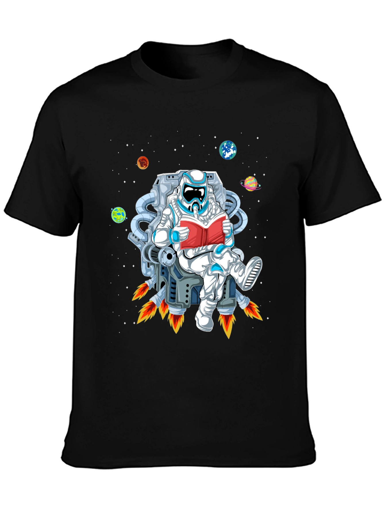 Astronaut Reading in Space T-Shirt - Black