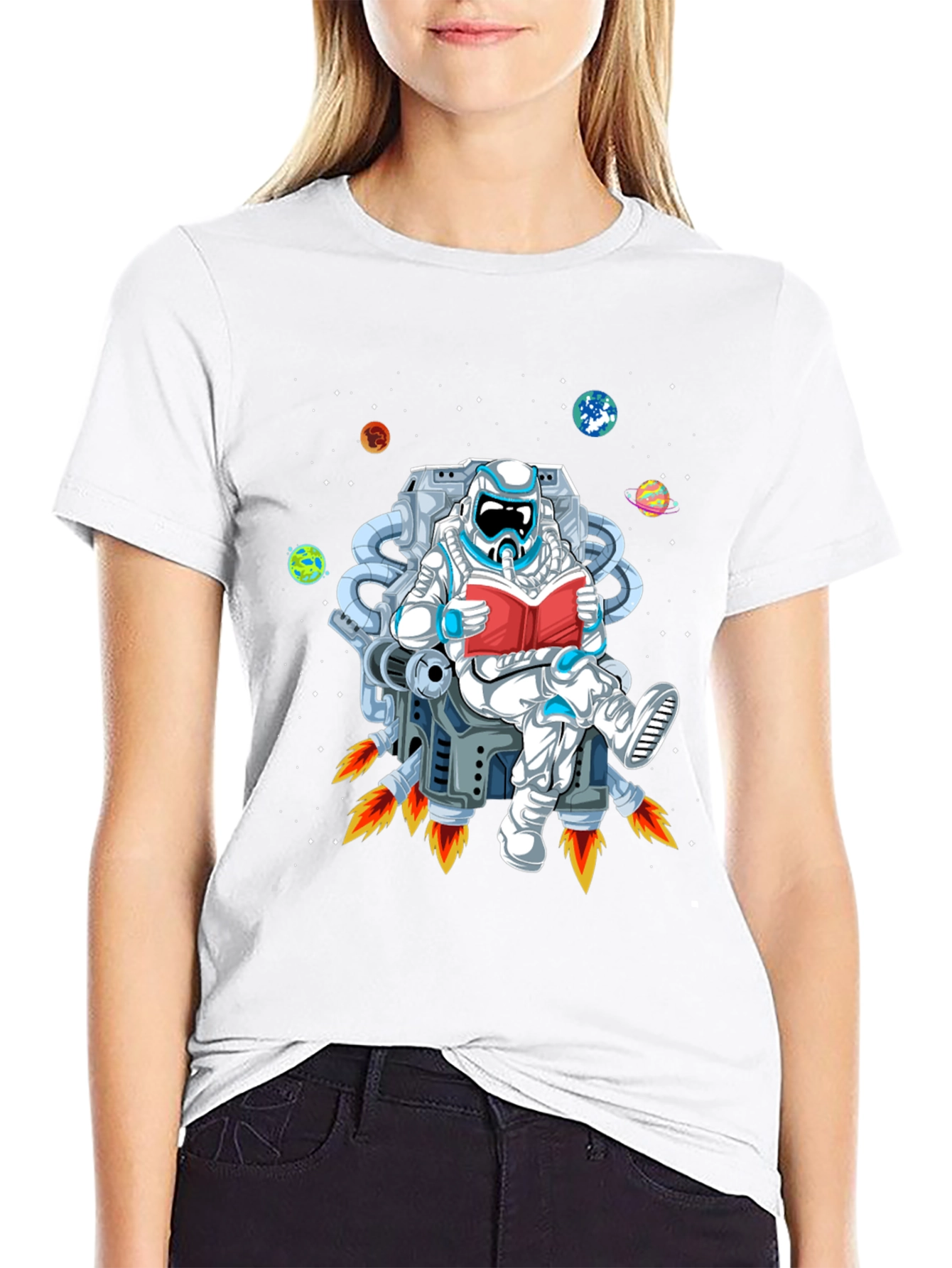 Astronaut Reading in Space T-Shirt - Black