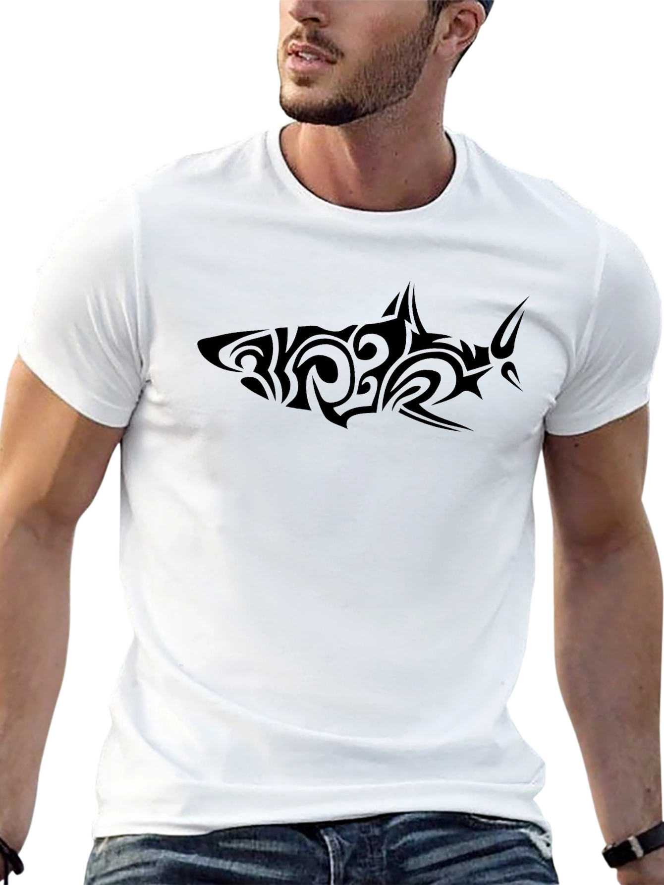 Tribal Shark Graphic T-Shirt - Black