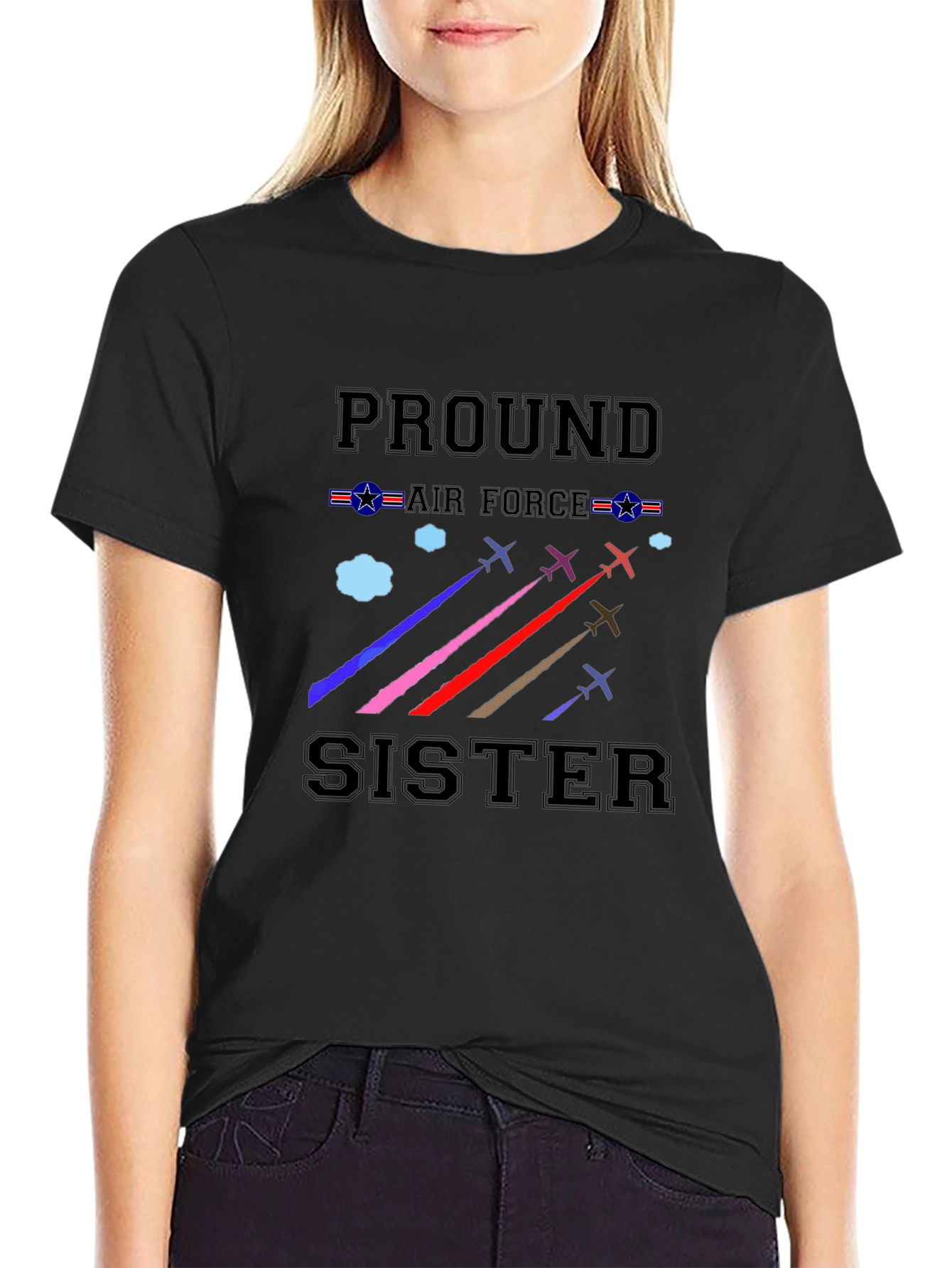 Proud Air Force Sister Black Graphic Tee