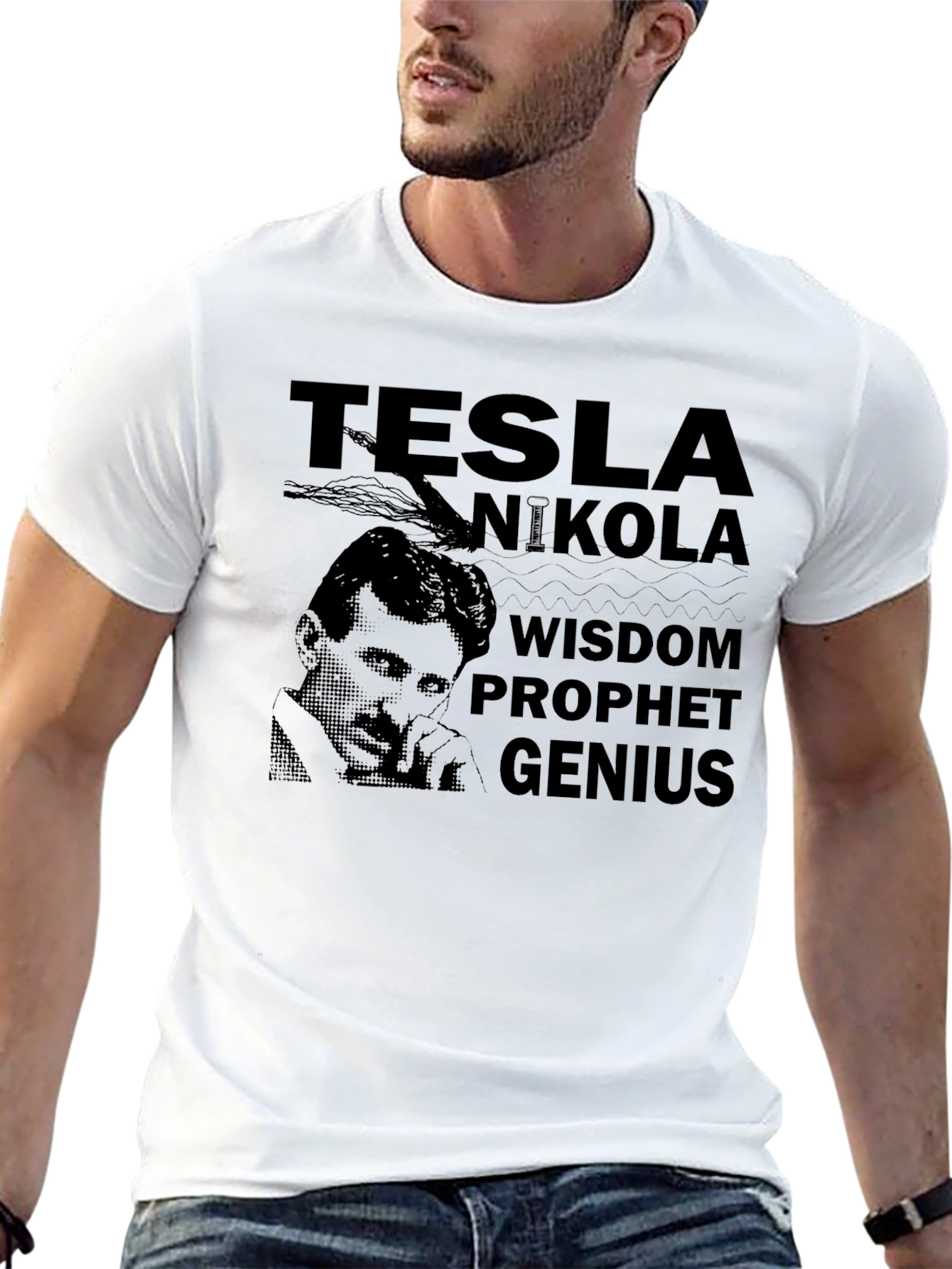 Tesla Nikola Wisdom Prophet Genius Black T-Shirt