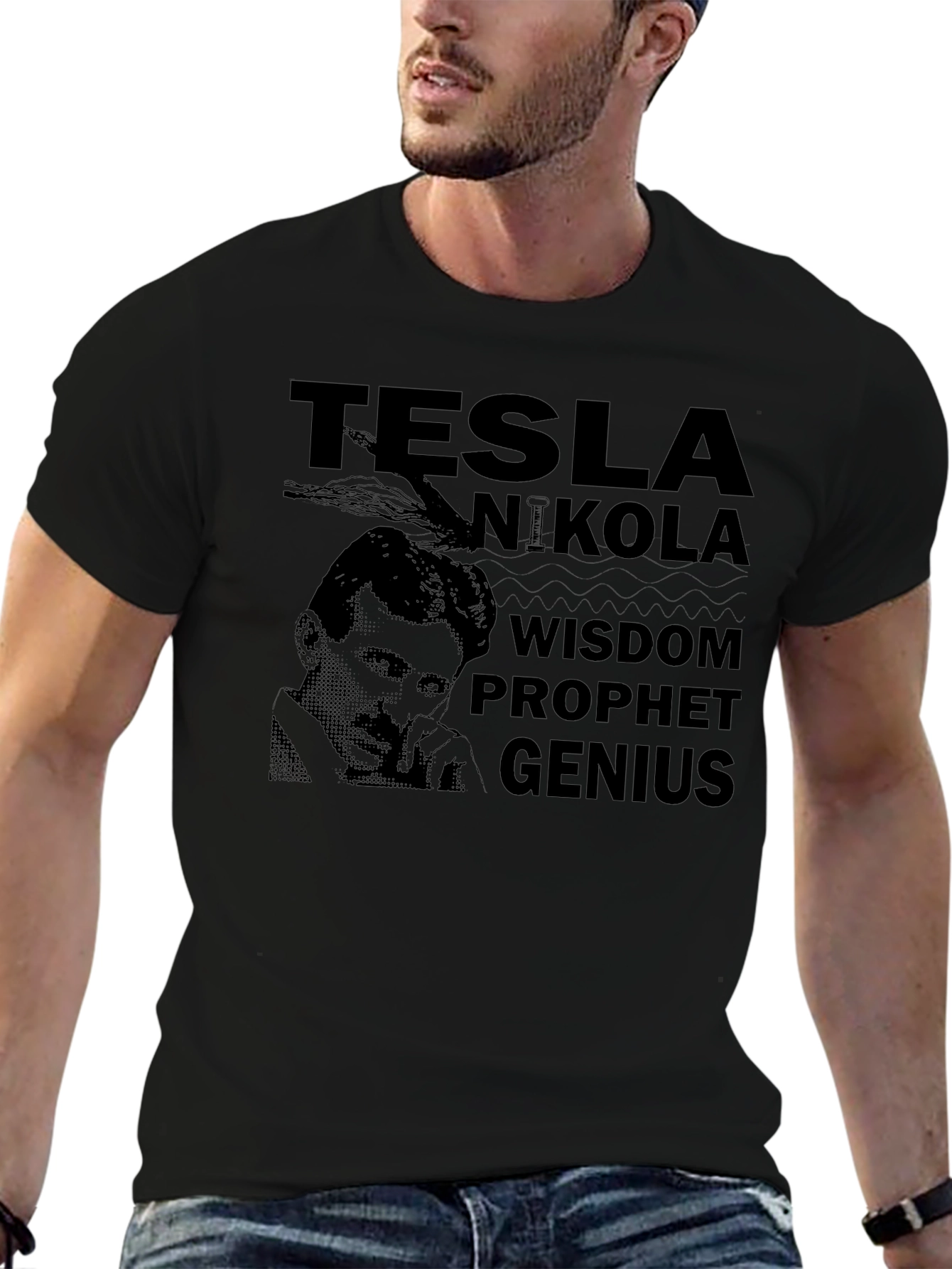 Tesla Nikola Wisdom Prophet Genius Black T-Shirt