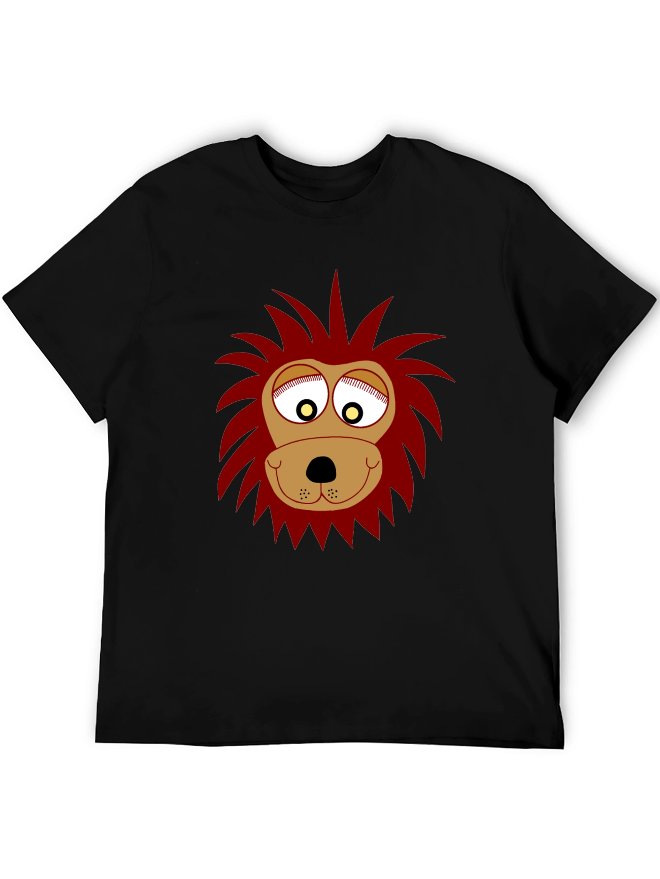 Funny Lion Face Graphic Black T-Shirt