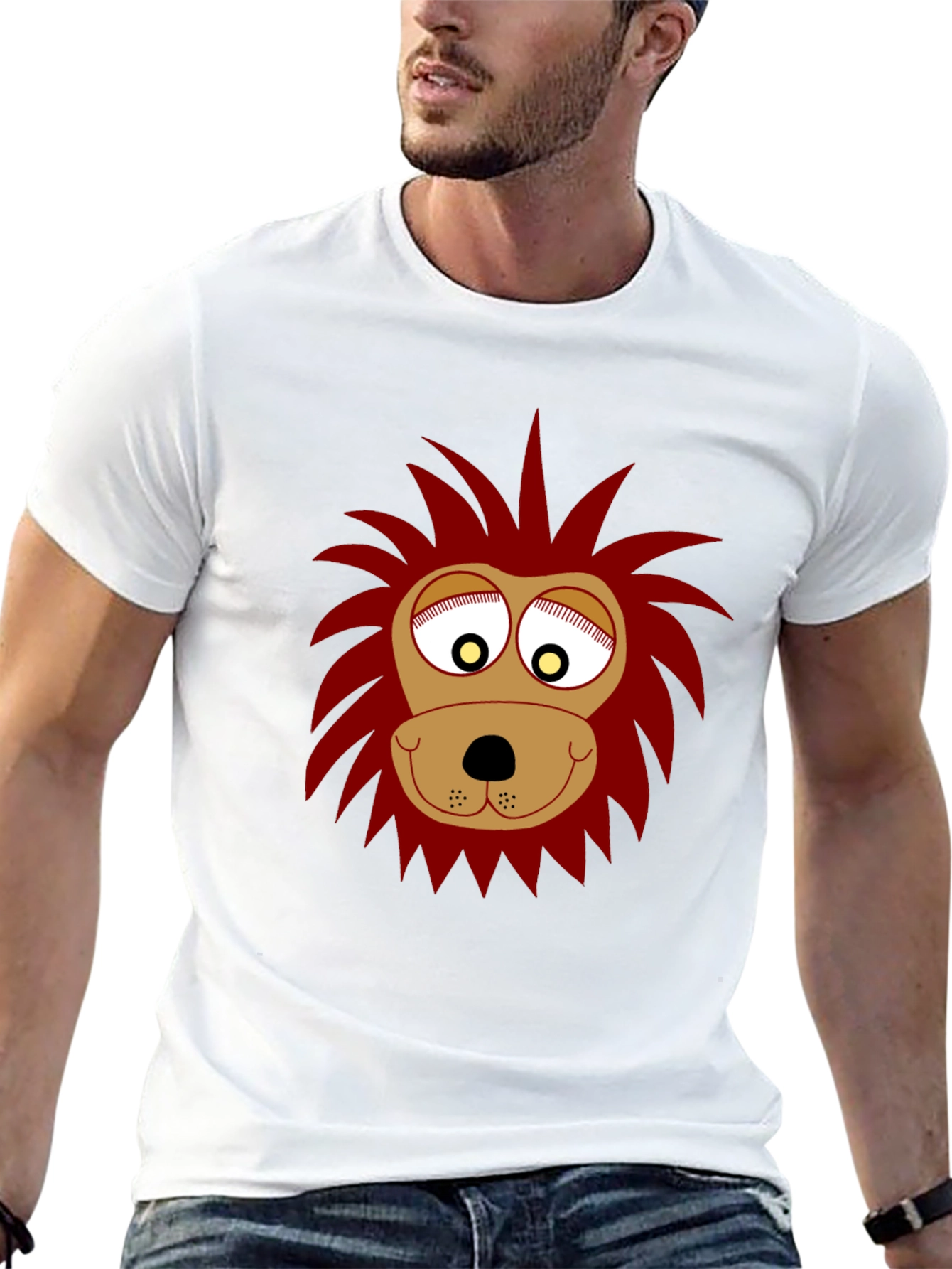 Funny Lion Face Graphic Black T-Shirt