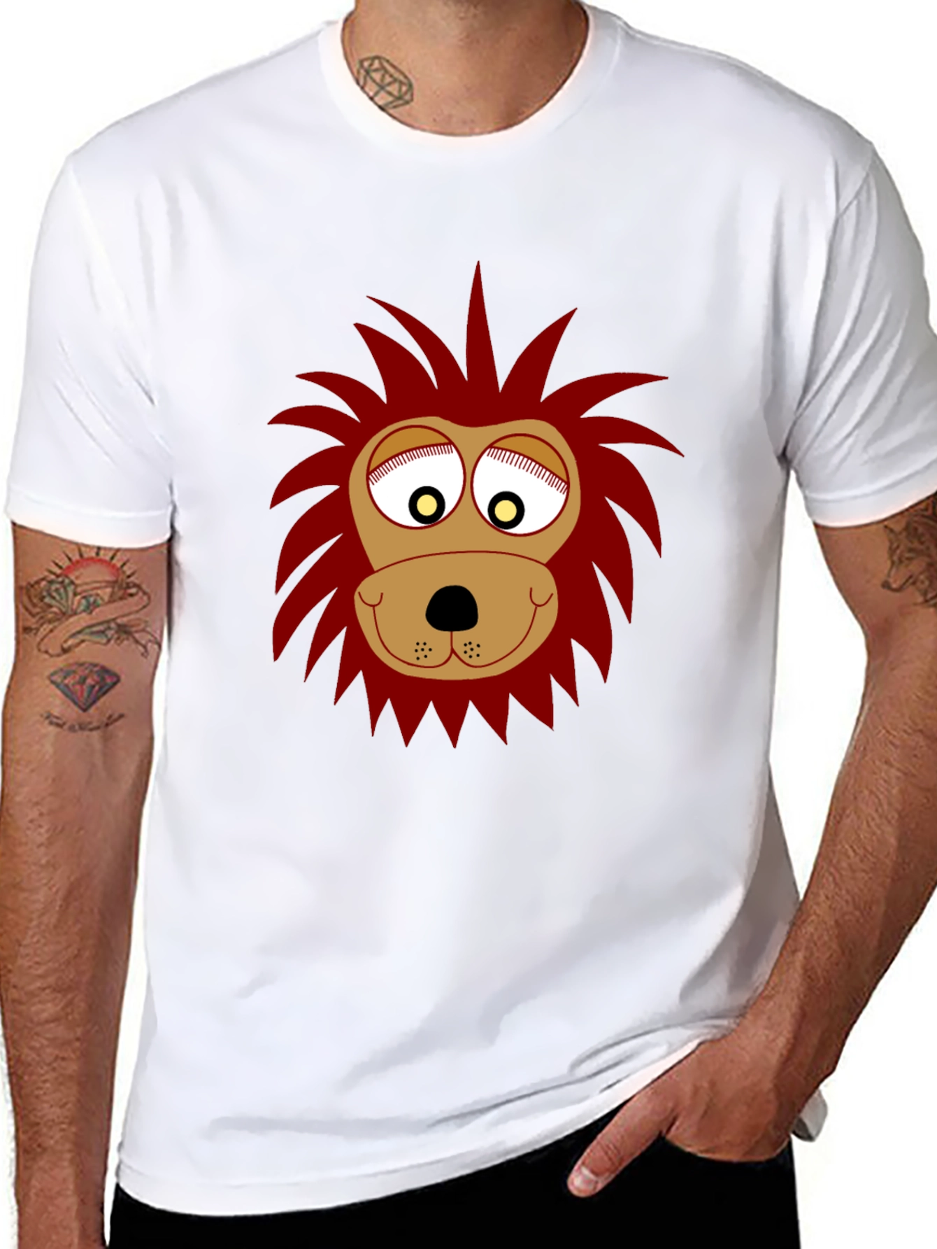 Funny Lion Face Graphic Black T-Shirt