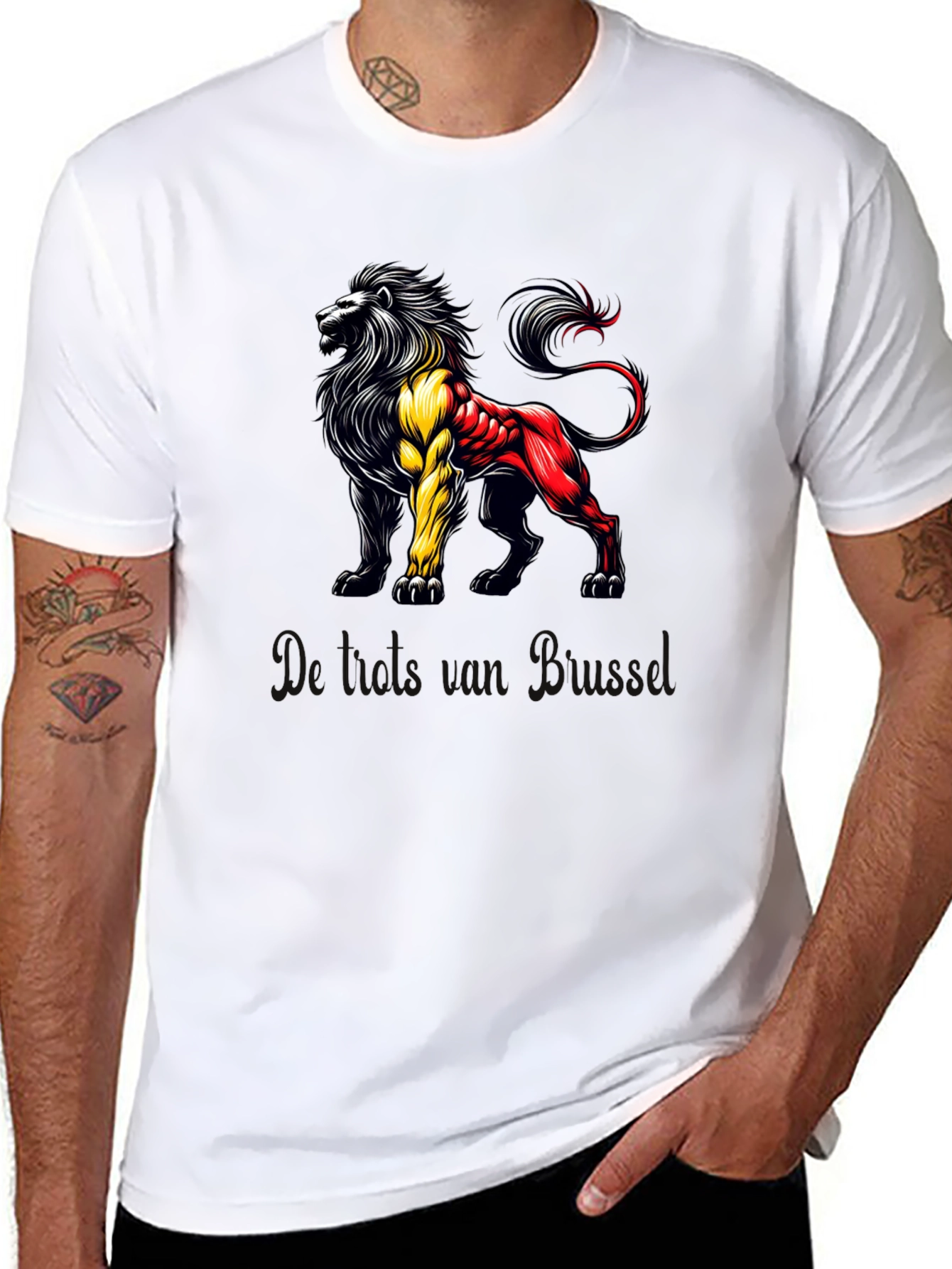 Belgian Flag Lion Graphic Black T-Shirt