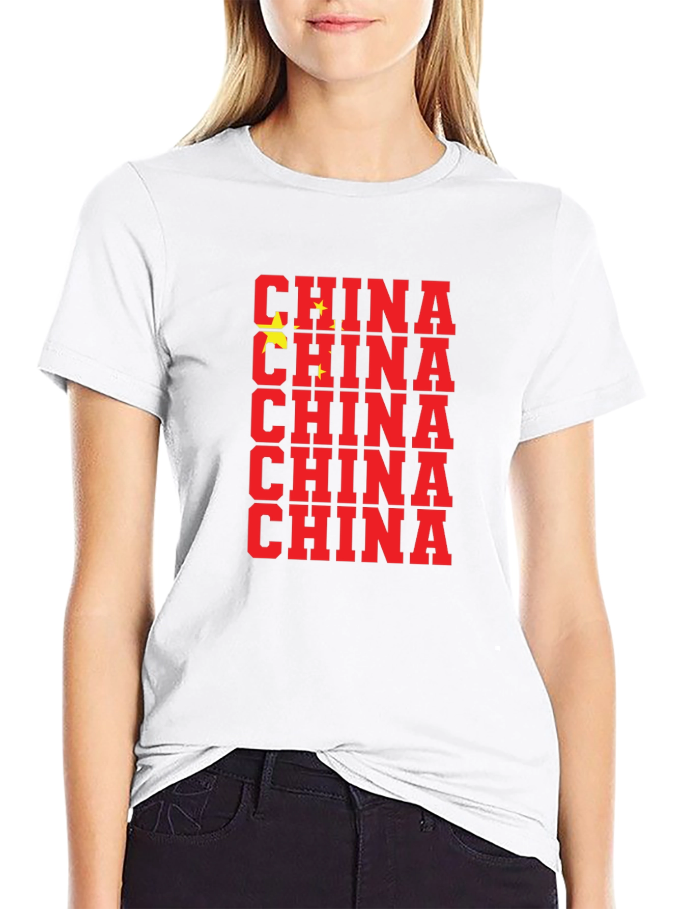 China Flag T-Shirt - Black Crew Neck Graphic Tee