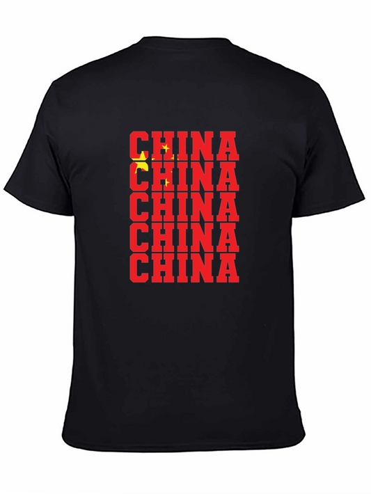 China Flag T-Shirt - Black Crew Neck Graphic Tee