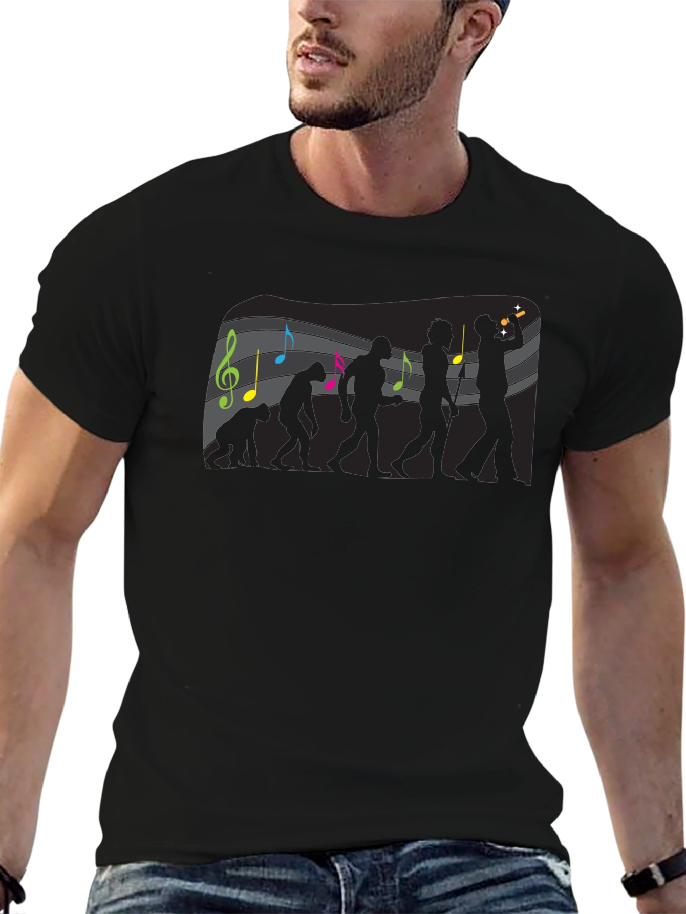 Evolution of Music Mens Black Graphic Tee