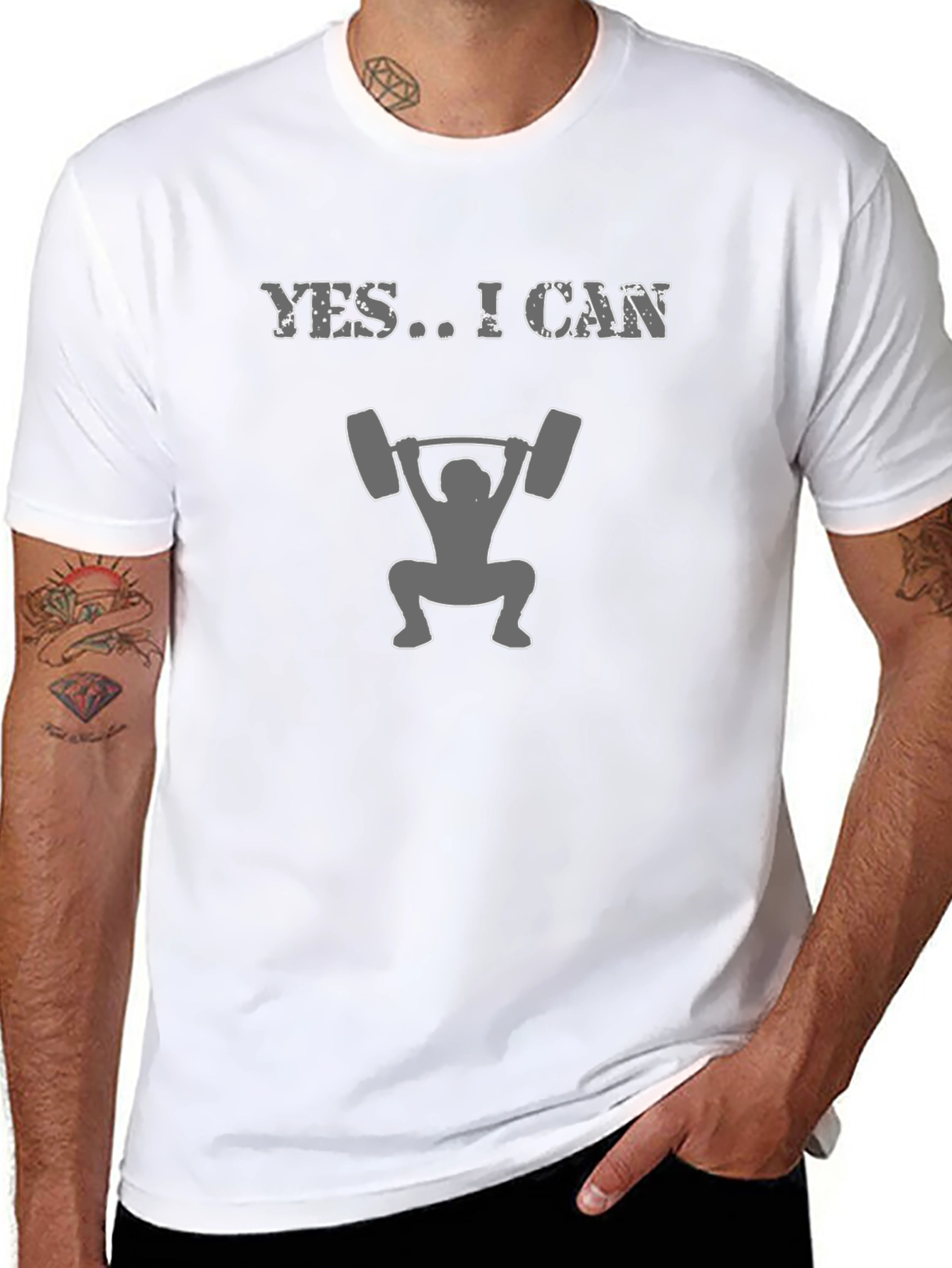 Yes I Can Black Graphic T-Shirt - Weightlifting Design