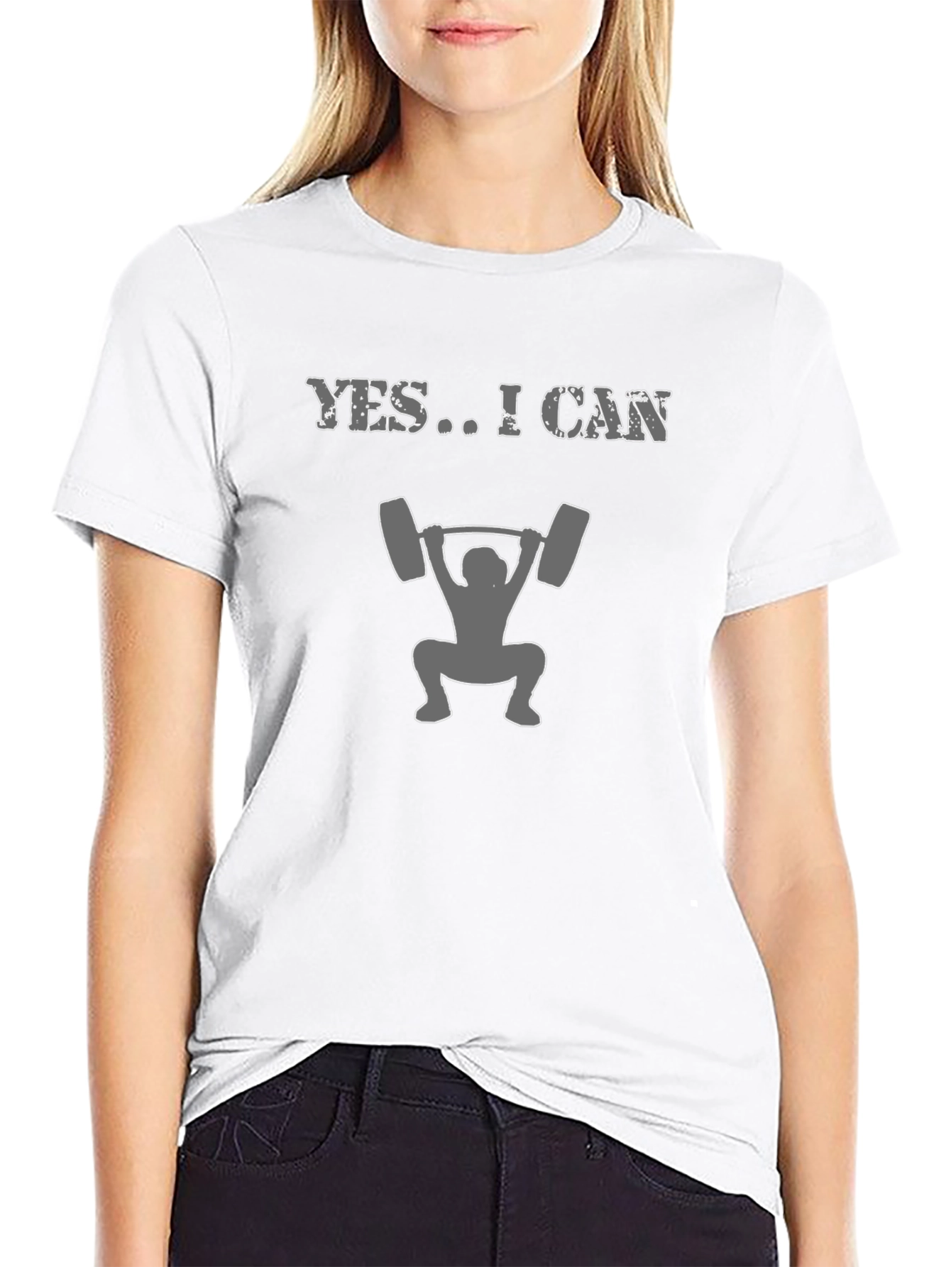 Yes I Can Black Graphic T-Shirt - Weightlifting Design
