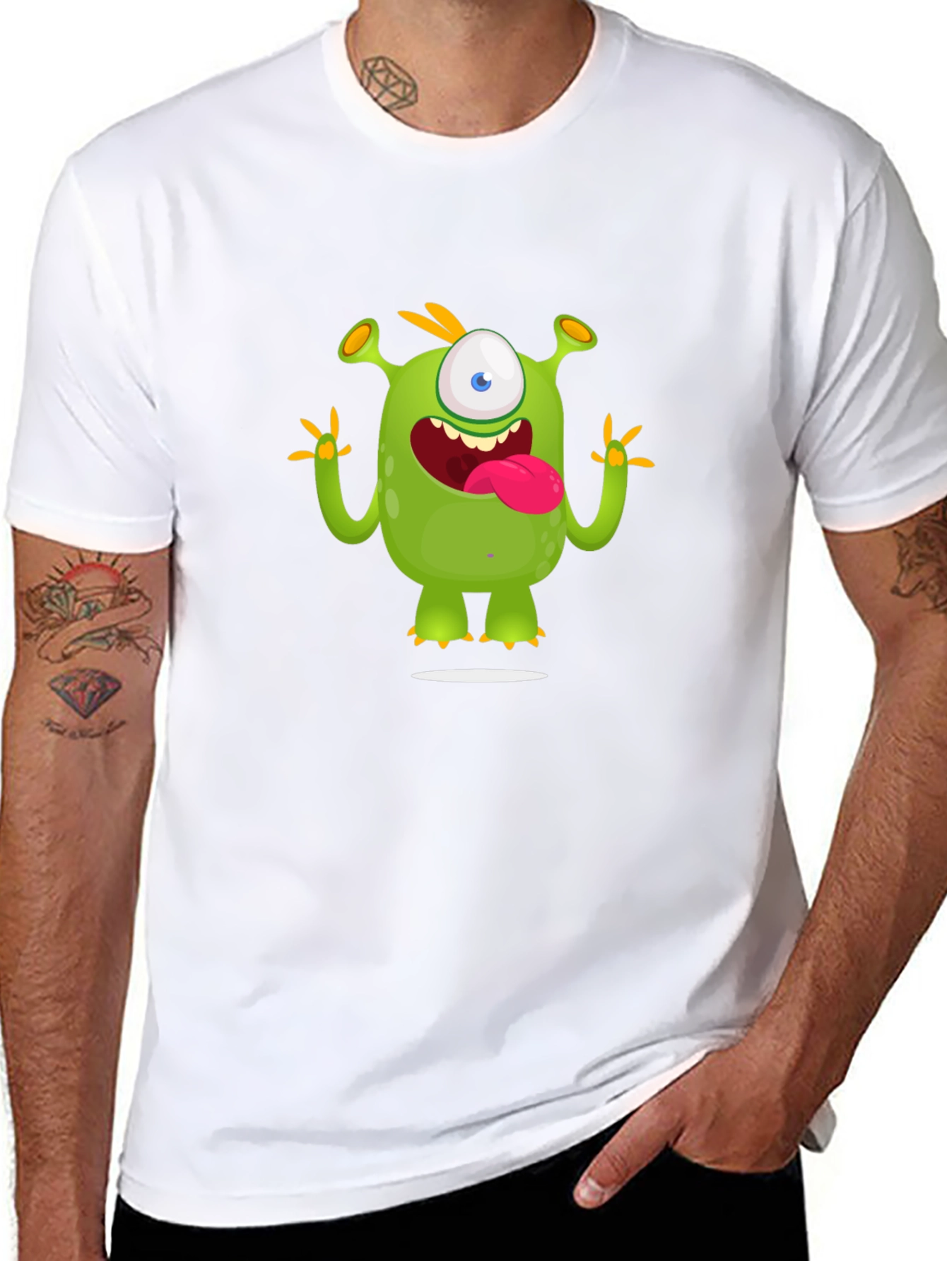 Cartoon Monster Graphic Tee - Black Cotton