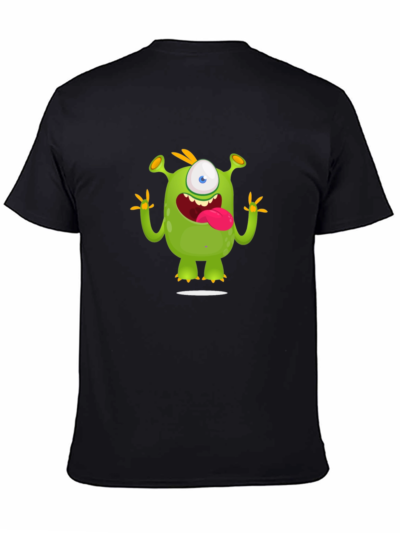 Cartoon Monster Graphic Tee - Black Cotton