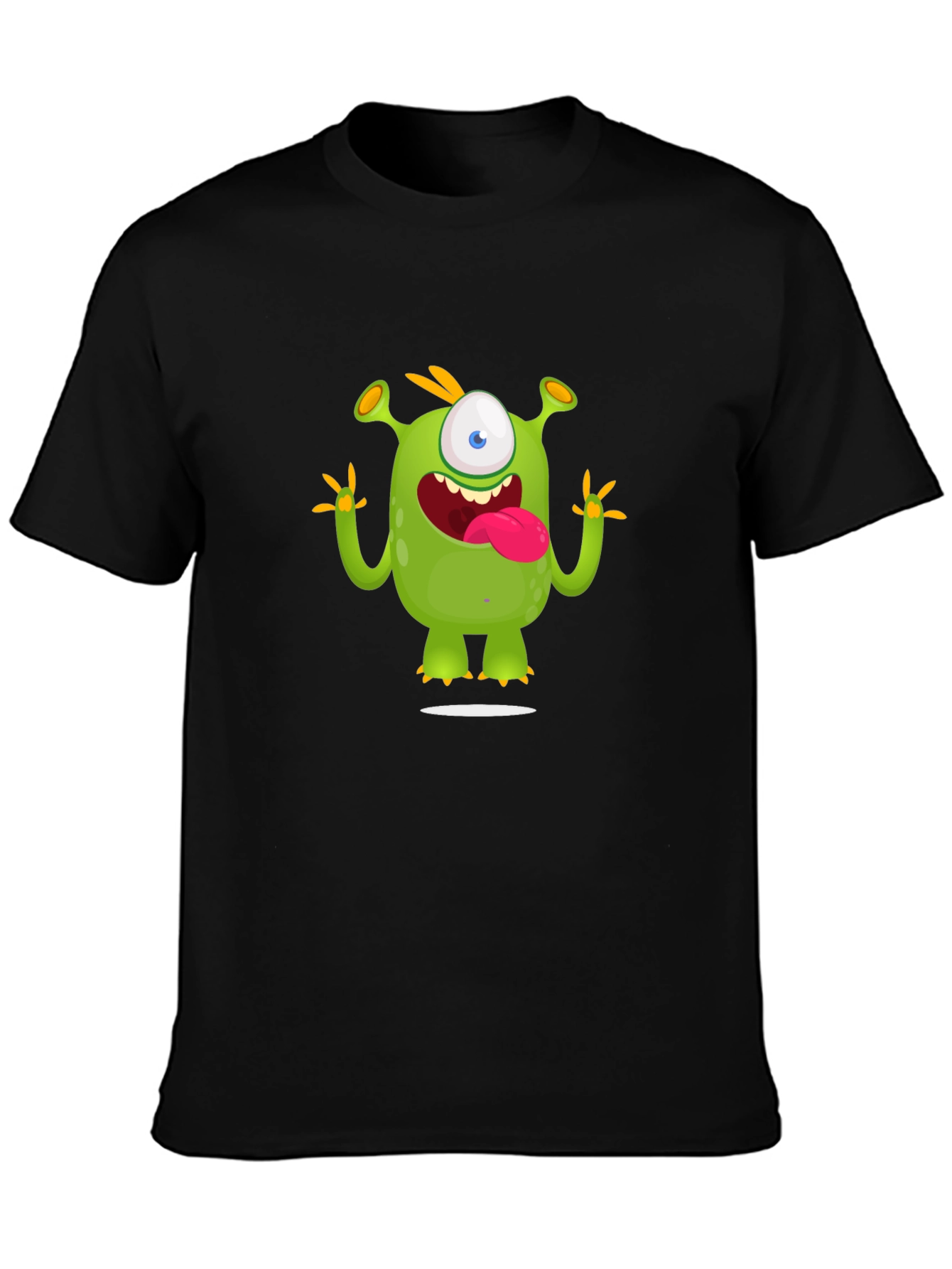 Cartoon Monster Graphic Tee - Black Cotton