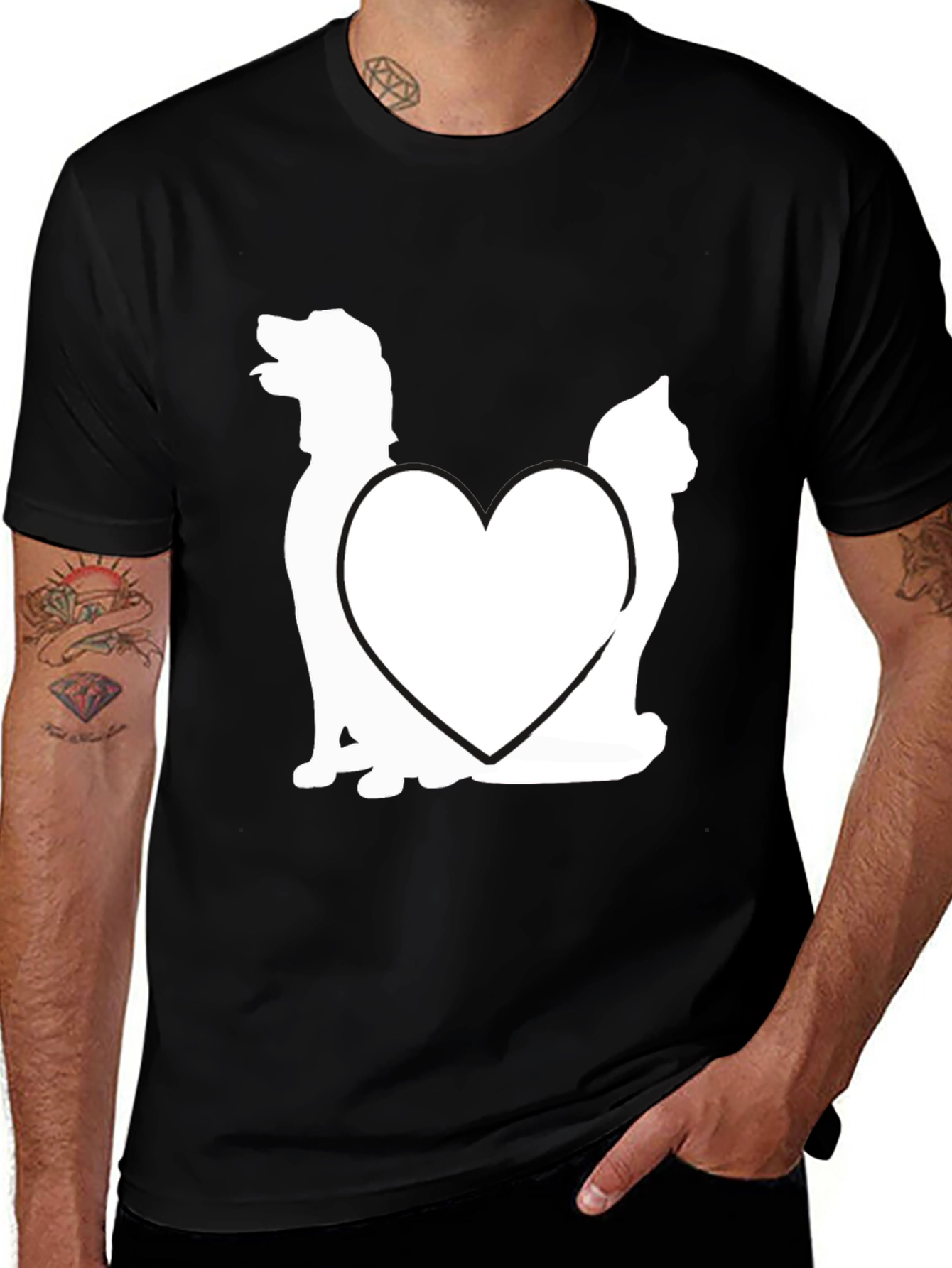 Dog and Cat Heart Graphic T-Shirt