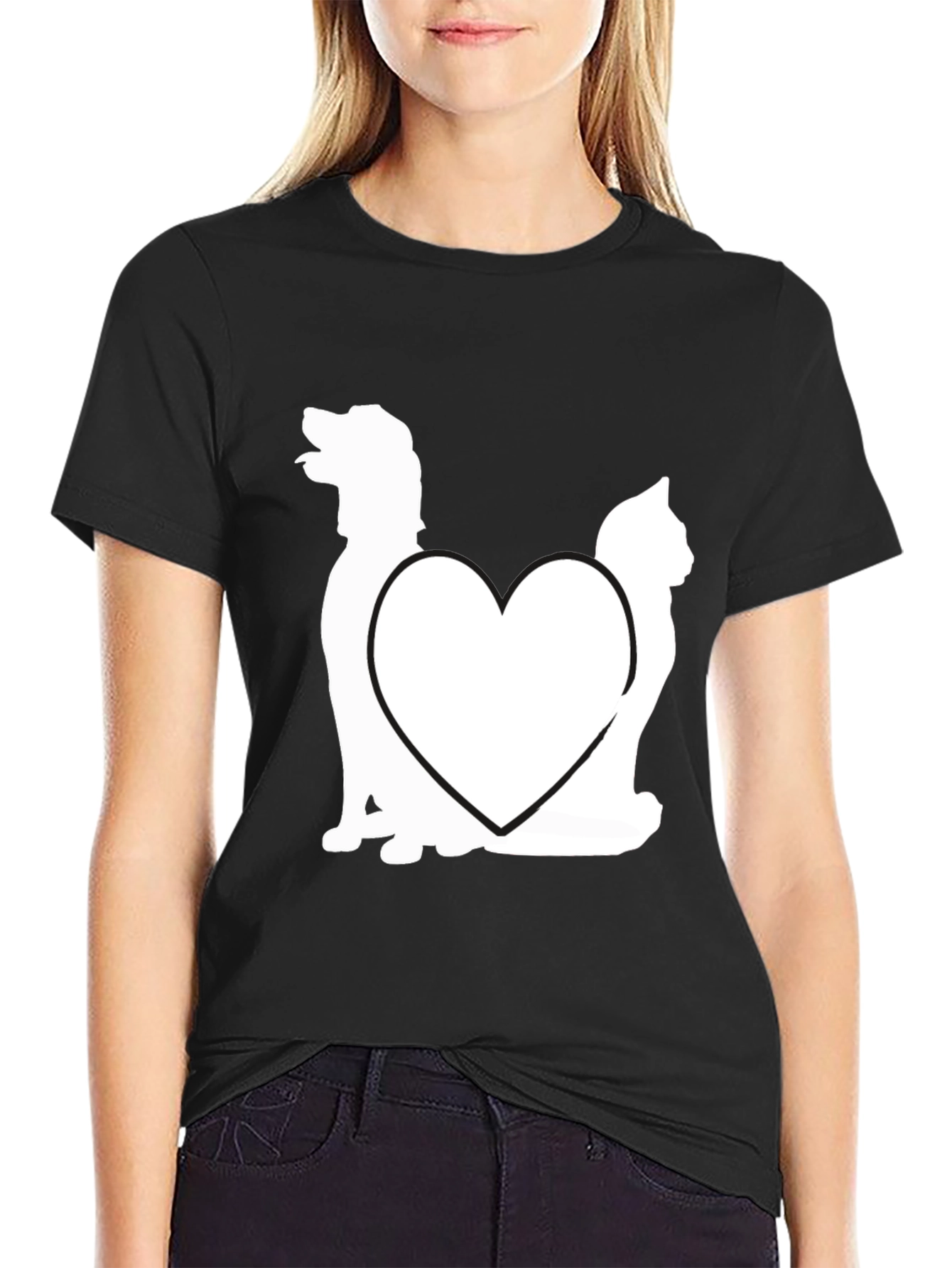 Dog and Cat Heart Graphic T-Shirt