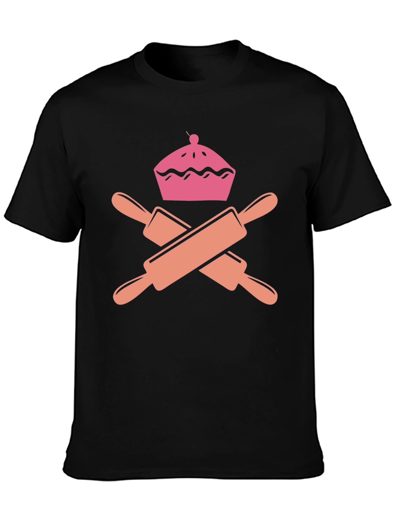 Bakers Black T-Shirt - Rolling Pin & Pie Design