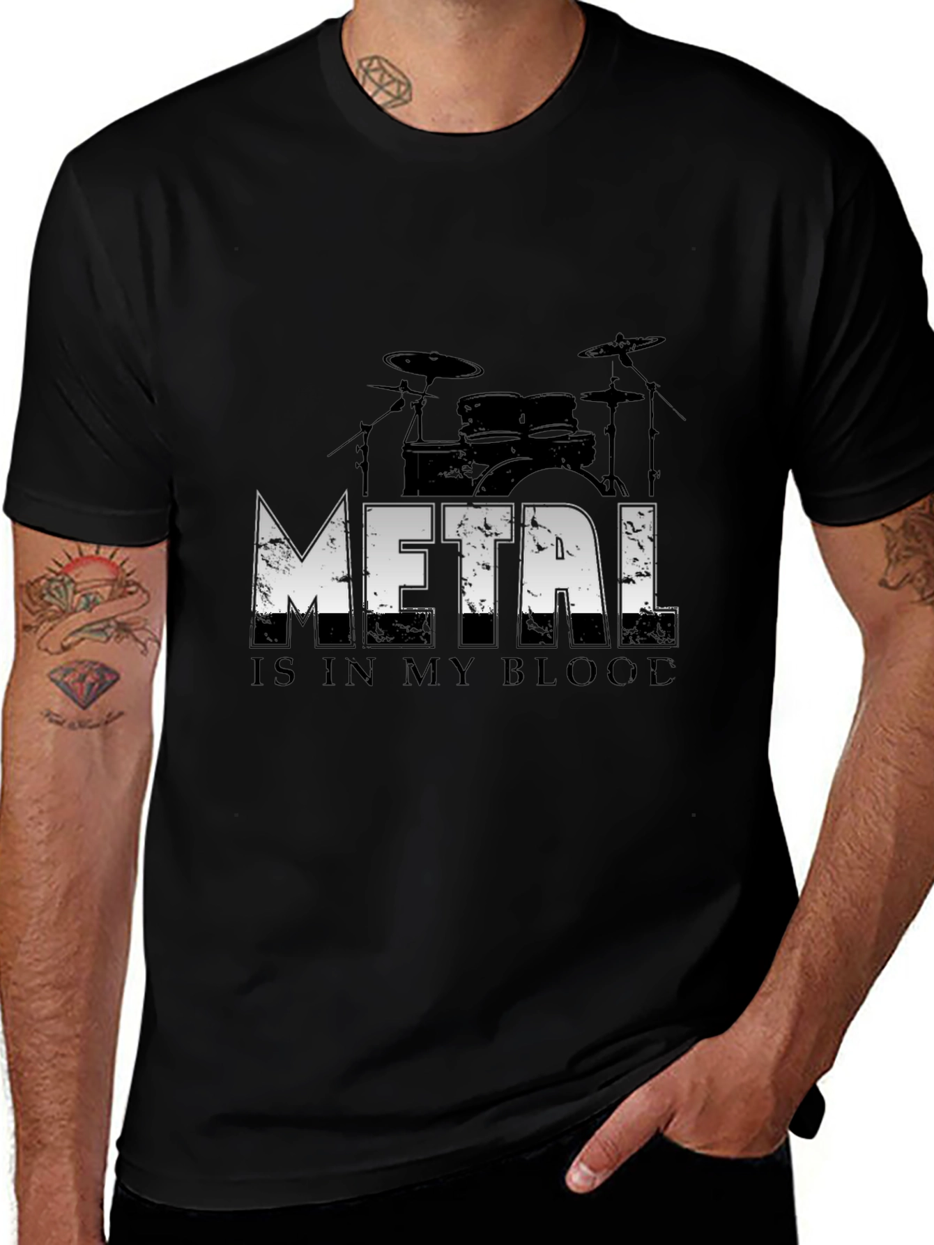 Metal is in My Blood Drum Set Graphic T-Shirt