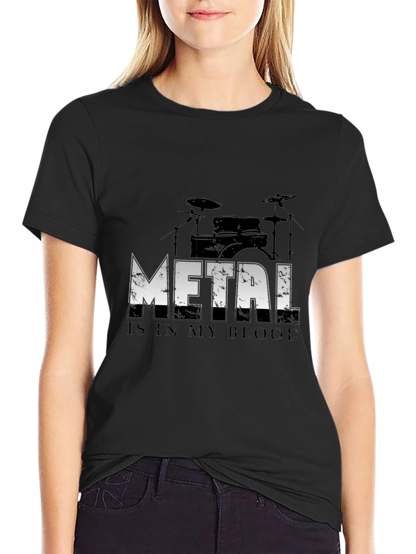 Metal is in My Blood Drum Set Graphic T-Shirt