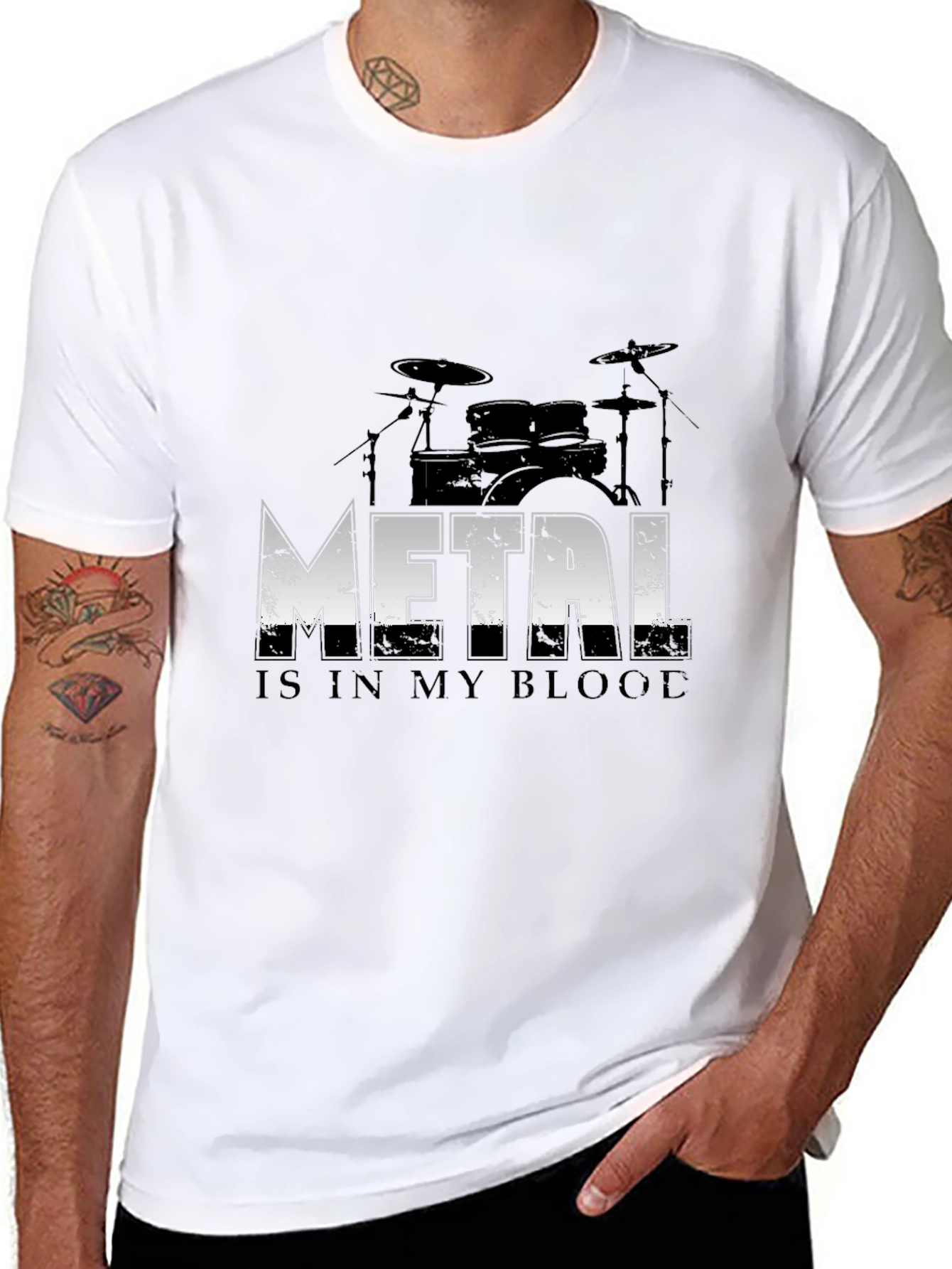 Metal is in My Blood Drum Set Graphic T-Shirt