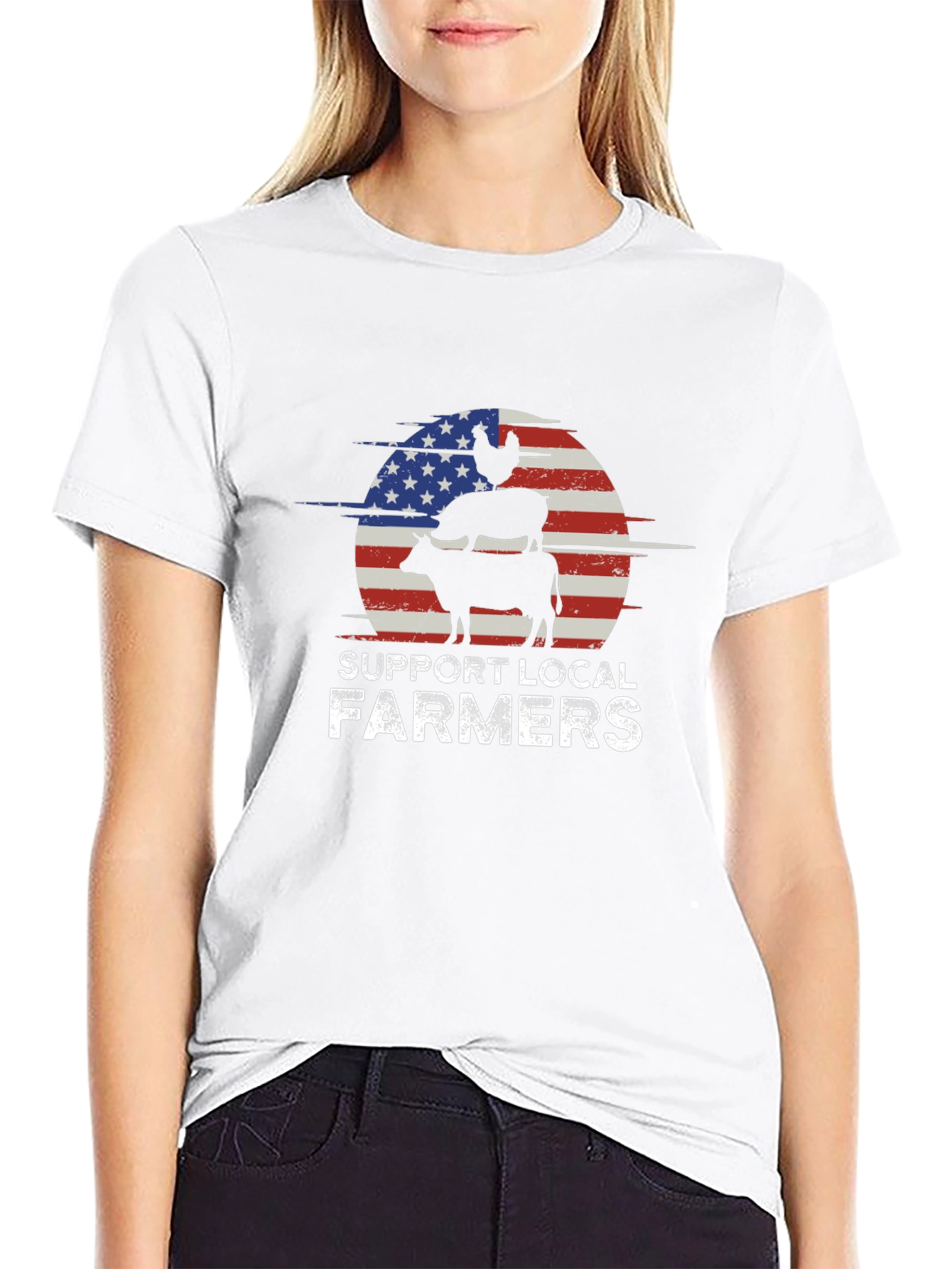Support Local Farmers American Flag Graphic Tee
