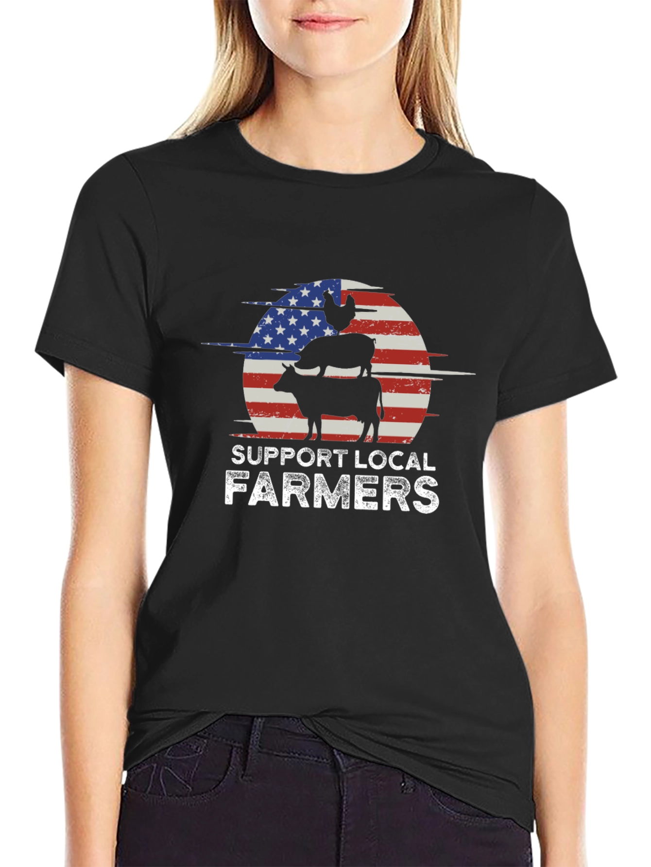 Support Local Farmers American Flag Graphic Tee