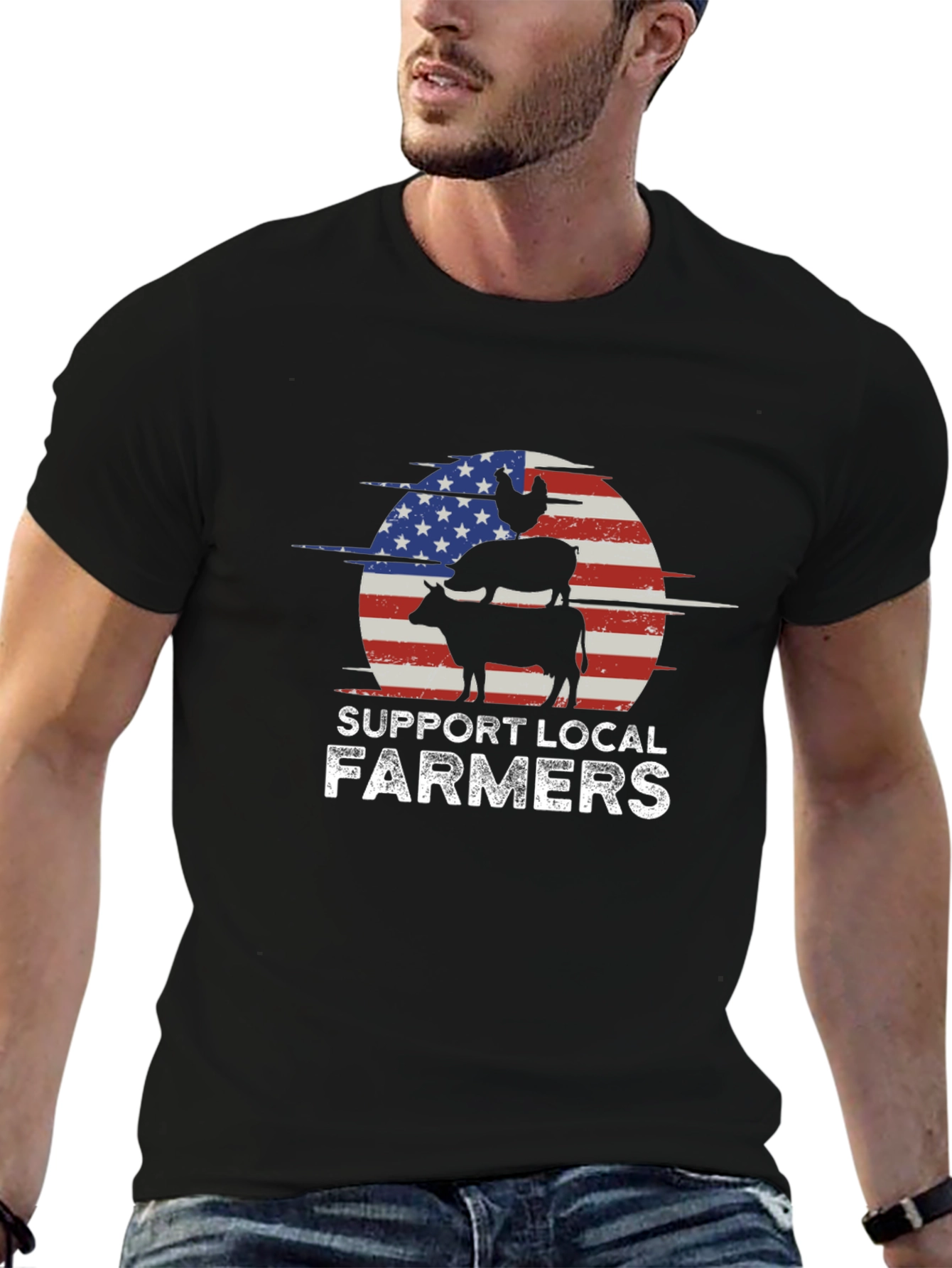 Support Local Farmers American Flag Graphic Tee