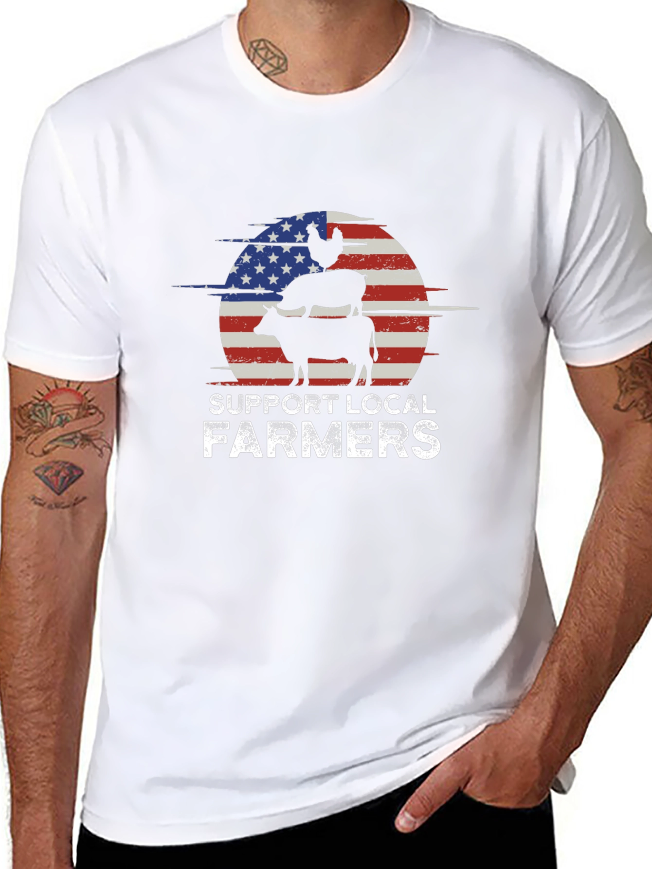 Support Local Farmers American Flag Graphic Tee