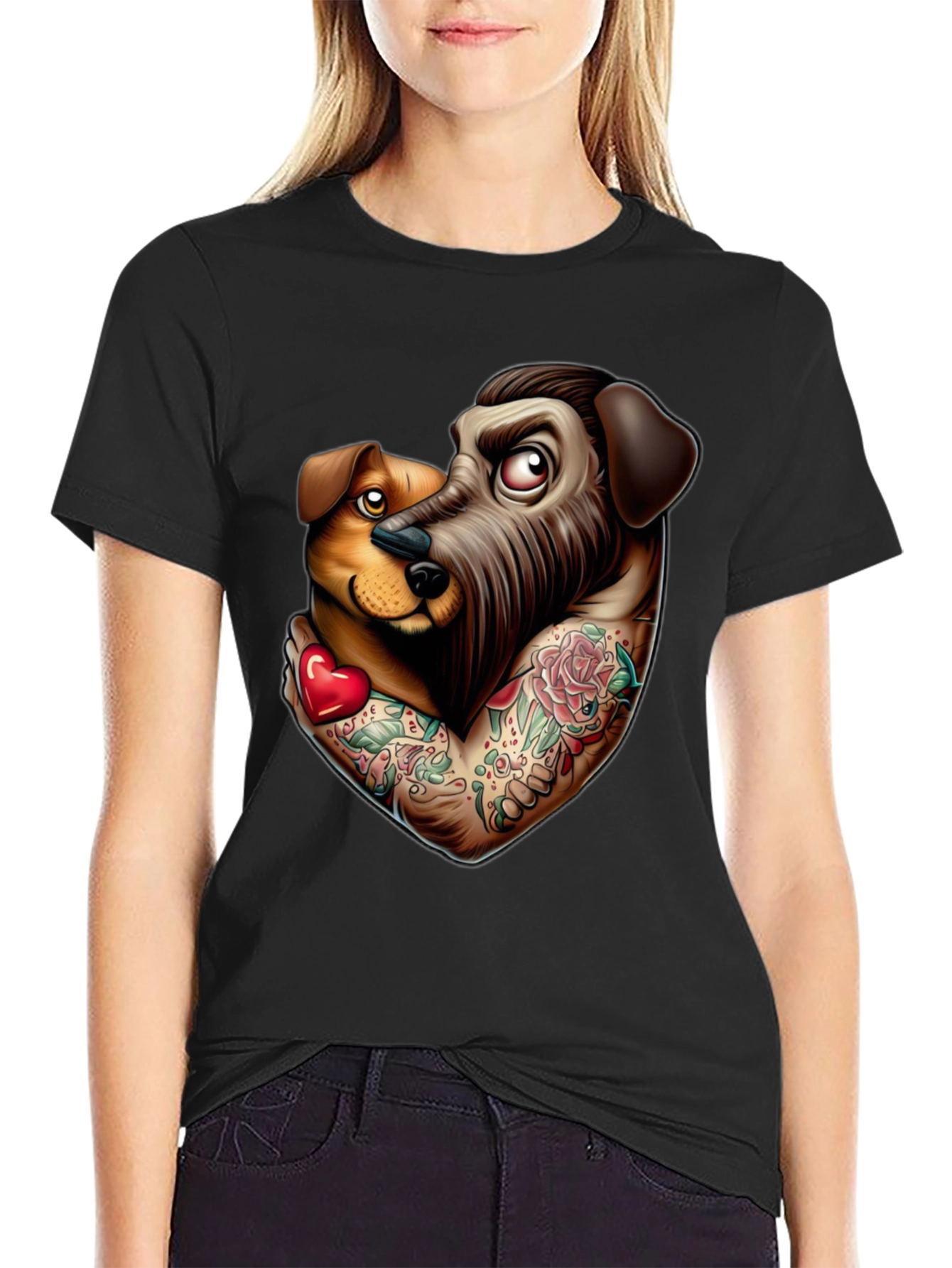 Dog Lover Tattoo Style Graphic Tee