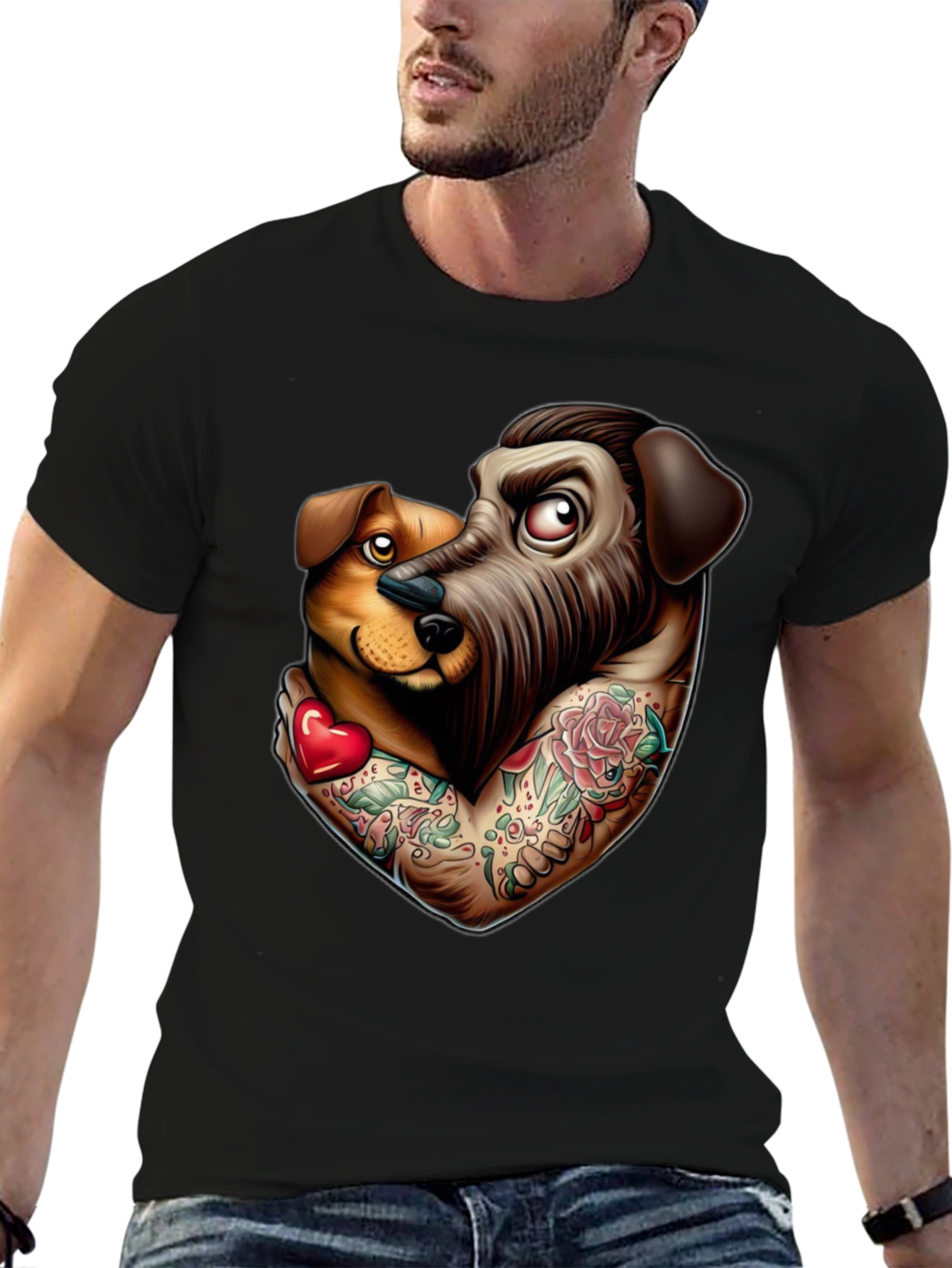 Dog Lover Tattoo Style Graphic Tee