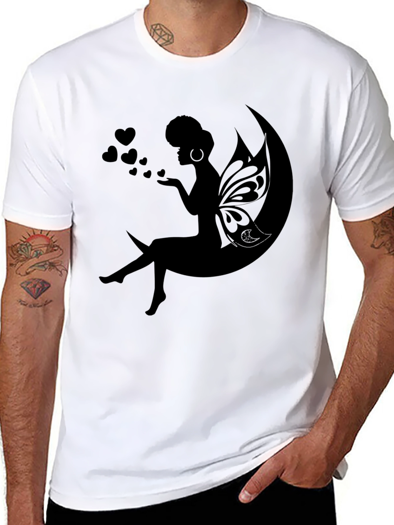 Whimsical Moon Fairy Black T-Shirt
