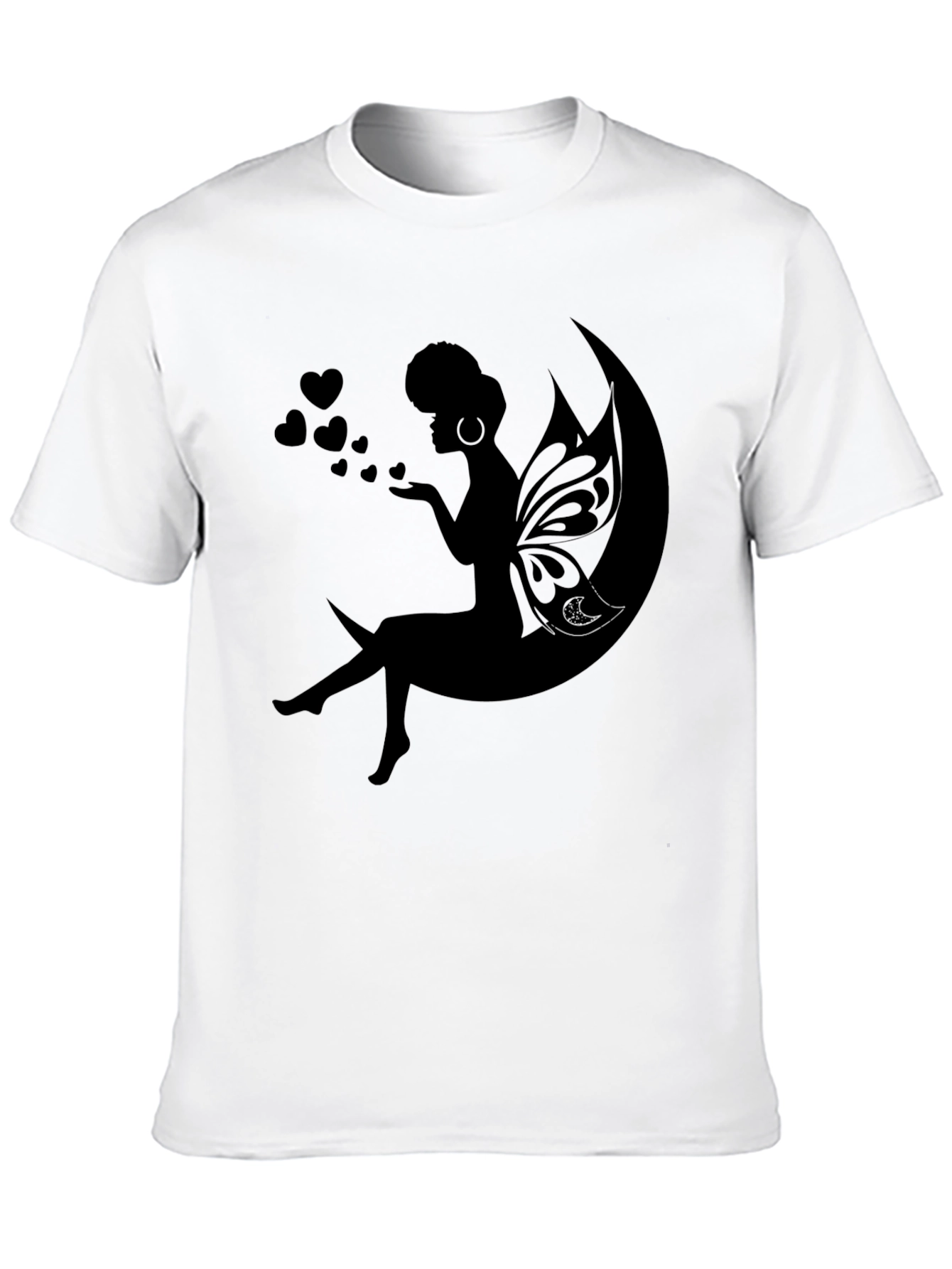 Whimsical Moon Fairy Black T-Shirt
