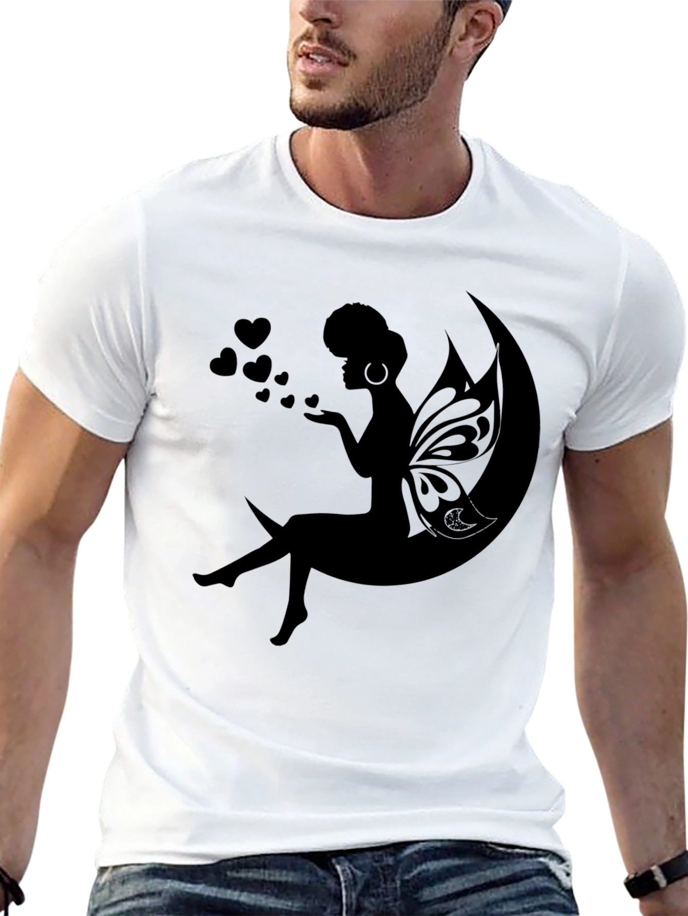 Whimsical Moon Fairy Black T-Shirt