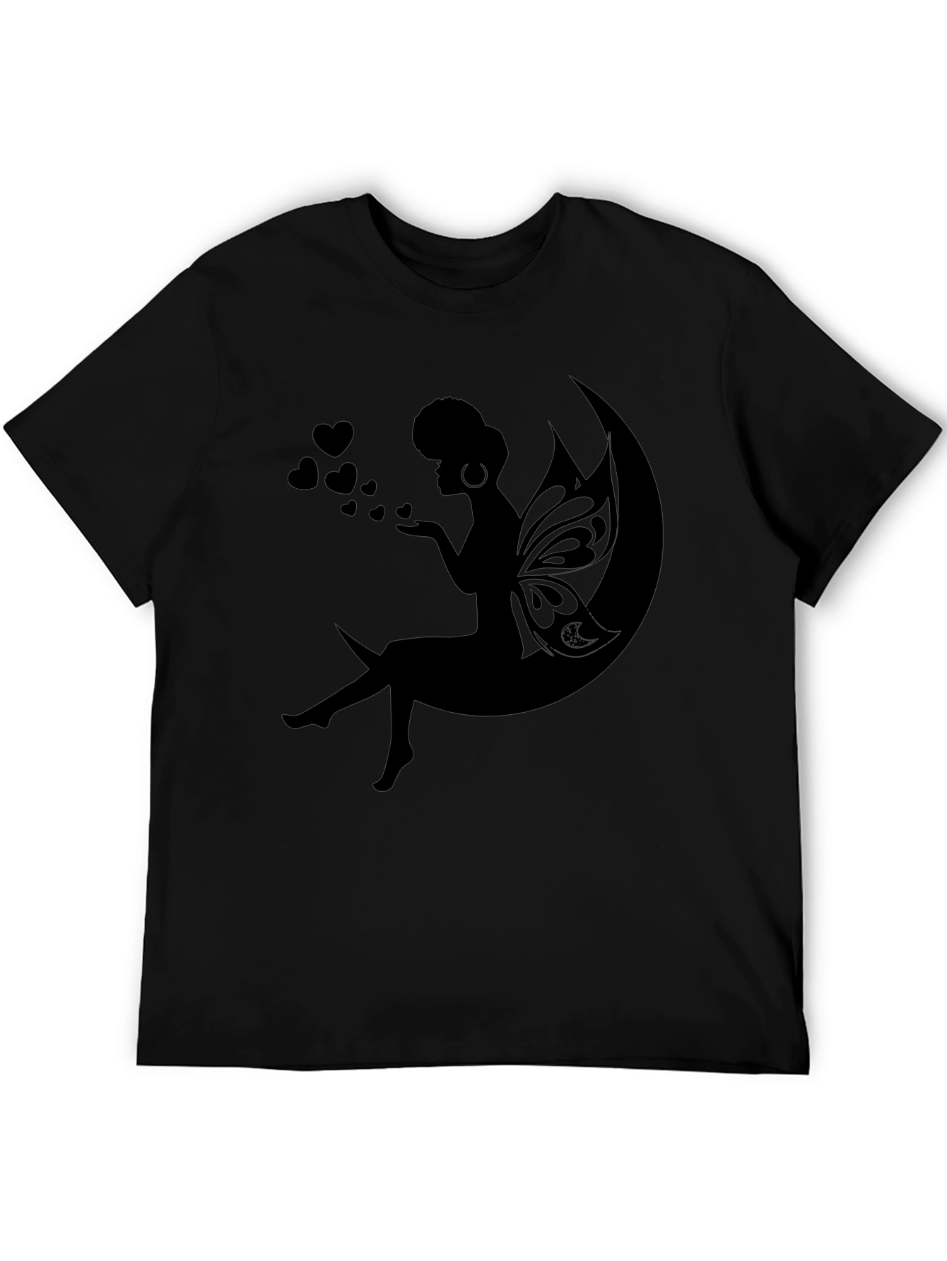 Whimsical Moon Fairy Black T-Shirt