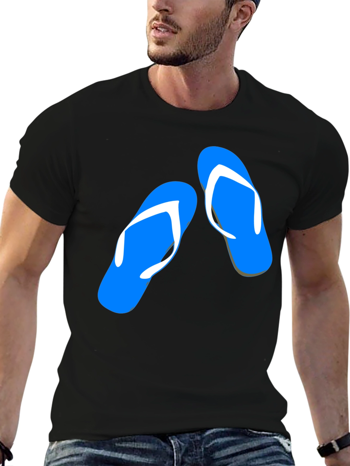Summer Flip Flop Graphic Tee - Black Cotton T-Shirt