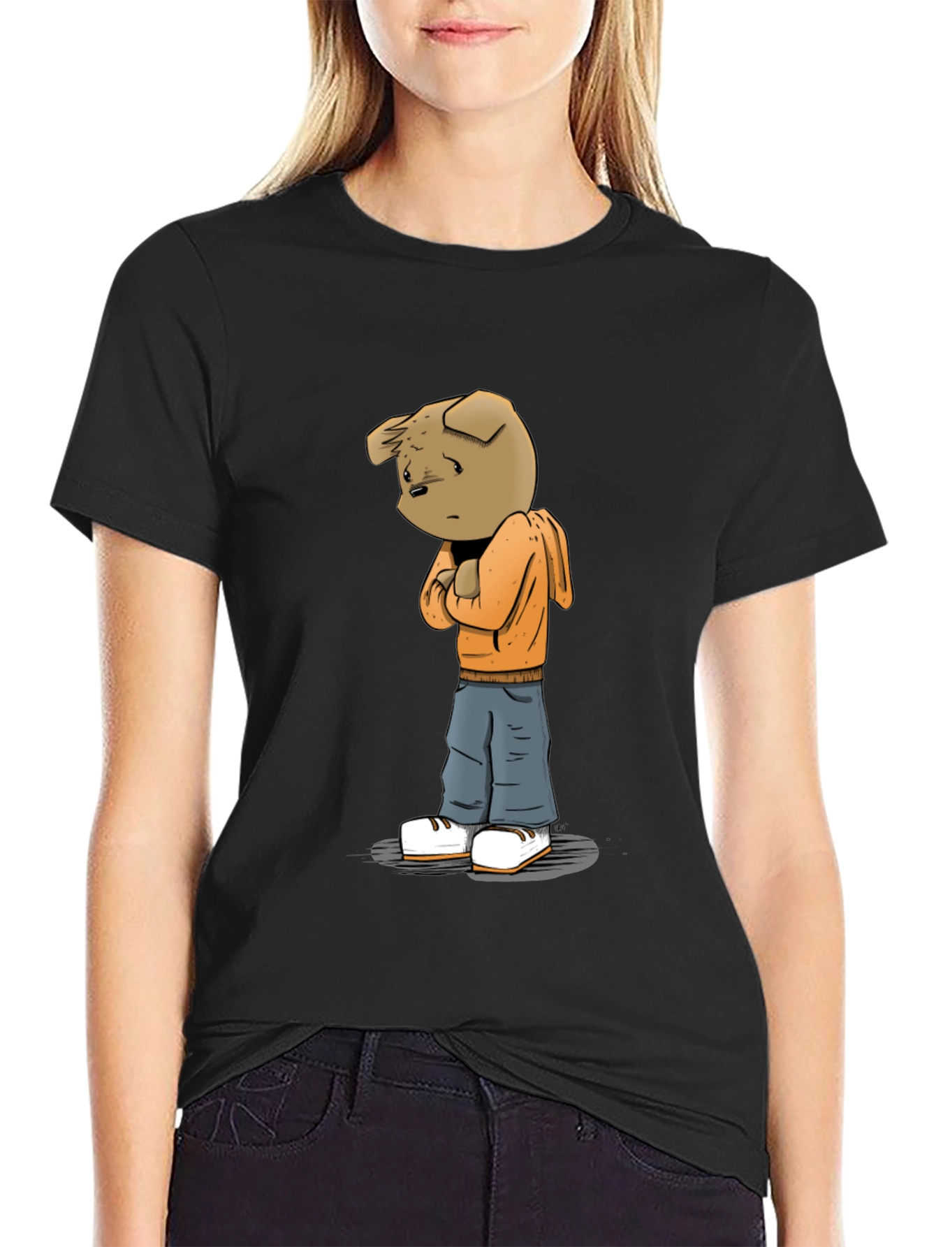 Cartoon Dog Graphic Black Tee