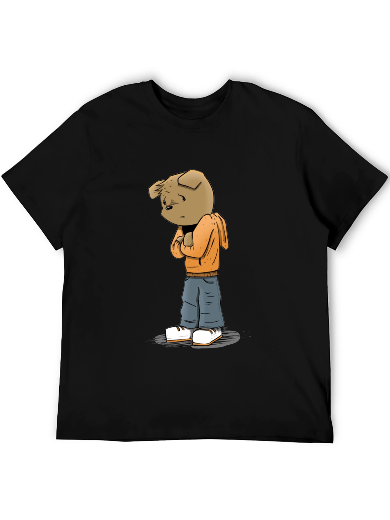 Cartoon Dog Graphic Black Tee