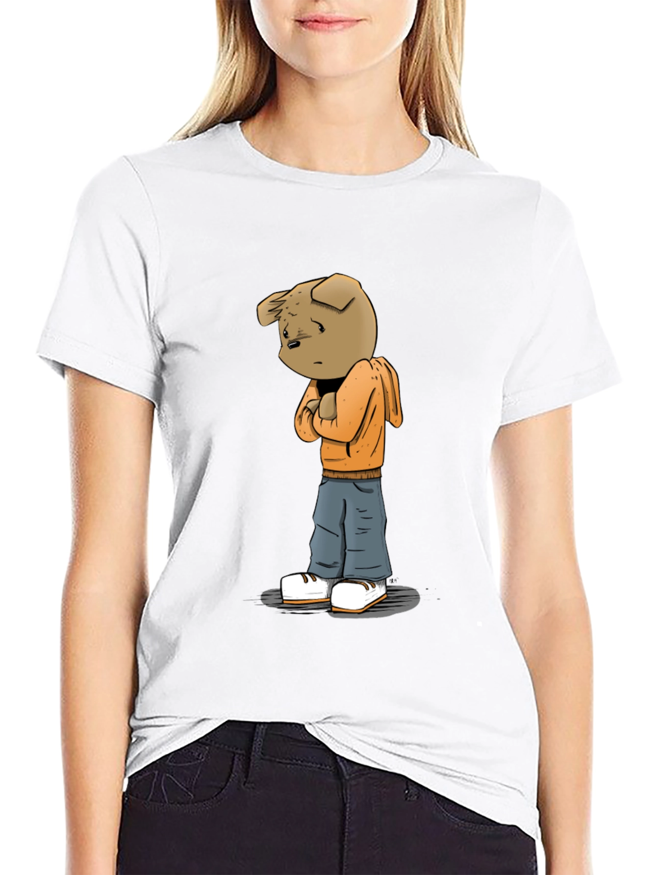 Cartoon Dog Graphic Black Tee