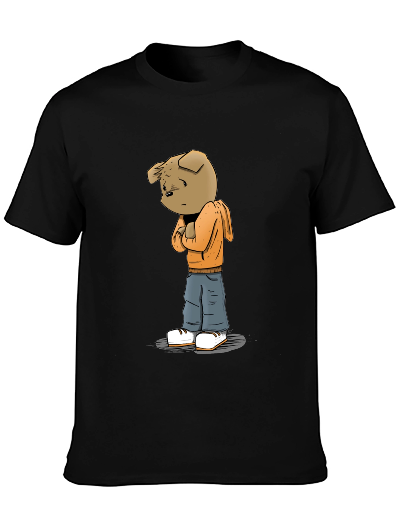 Cartoon Dog Graphic Black Tee