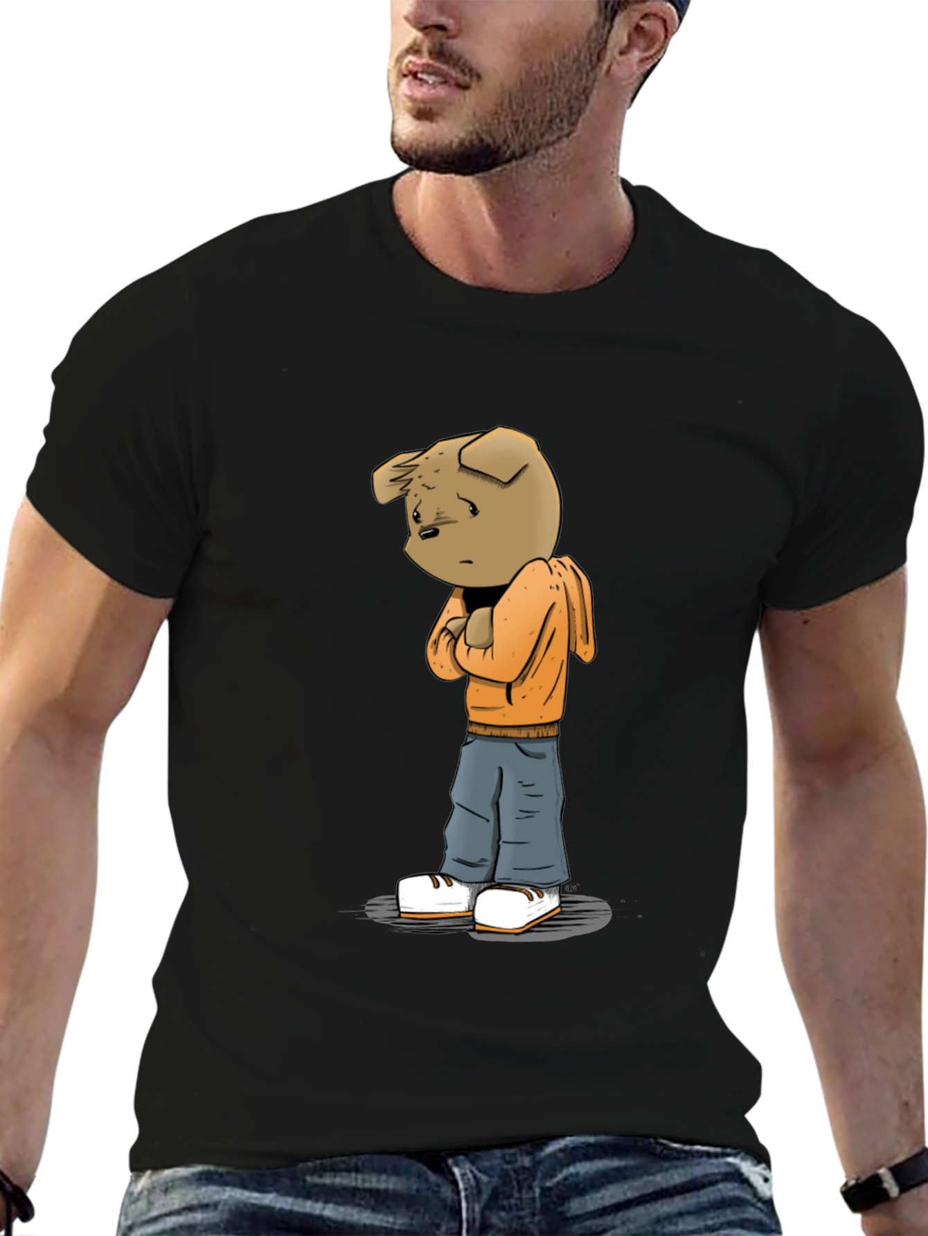 Cartoon Dog Graphic Black Tee