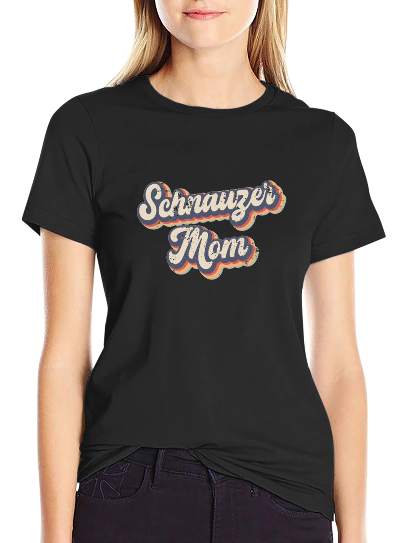 Schnauzer Mom T-Shirt - Retro Style Black Tee
