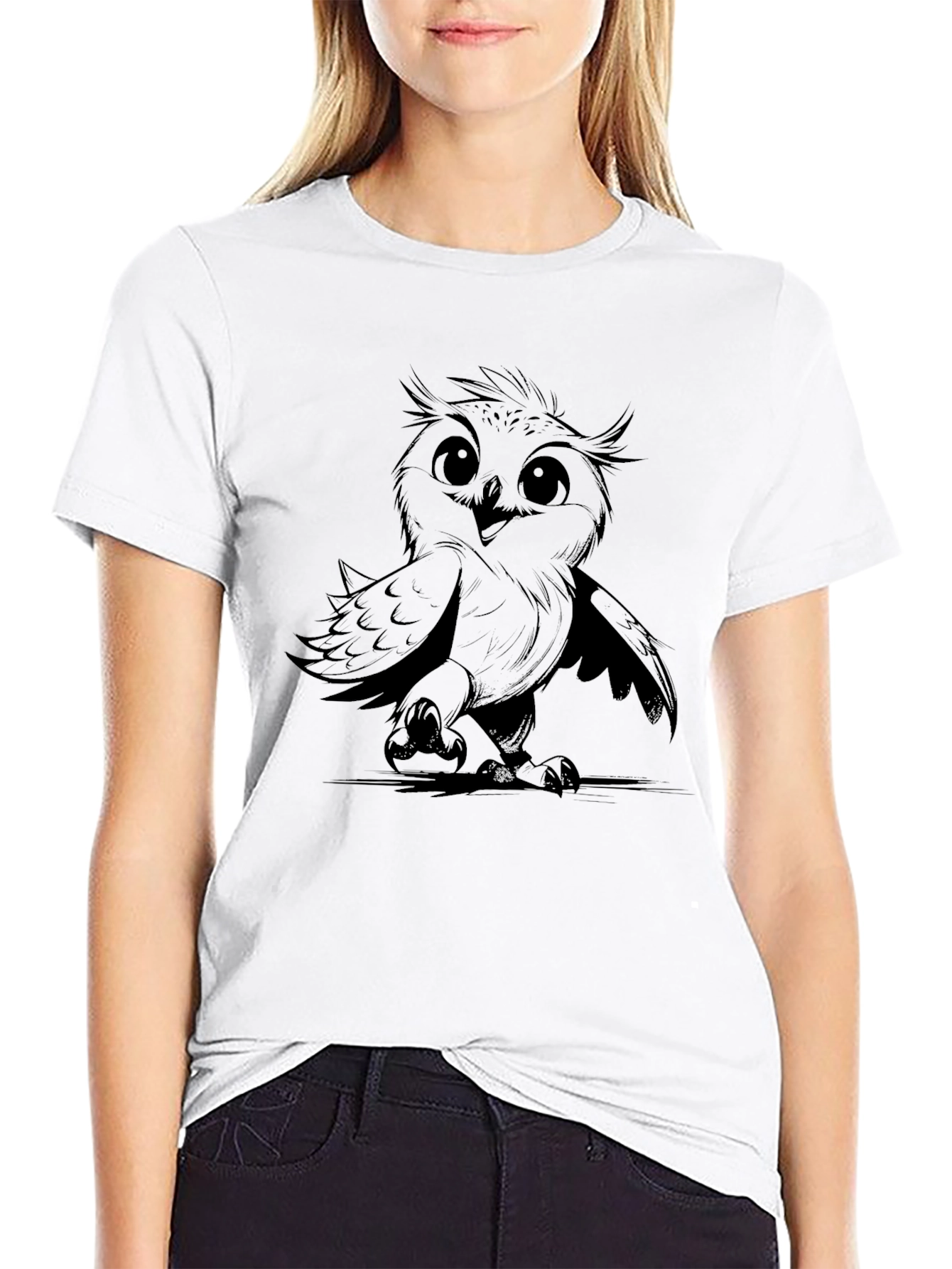 Cute Owl Graphic Black T-Shirt