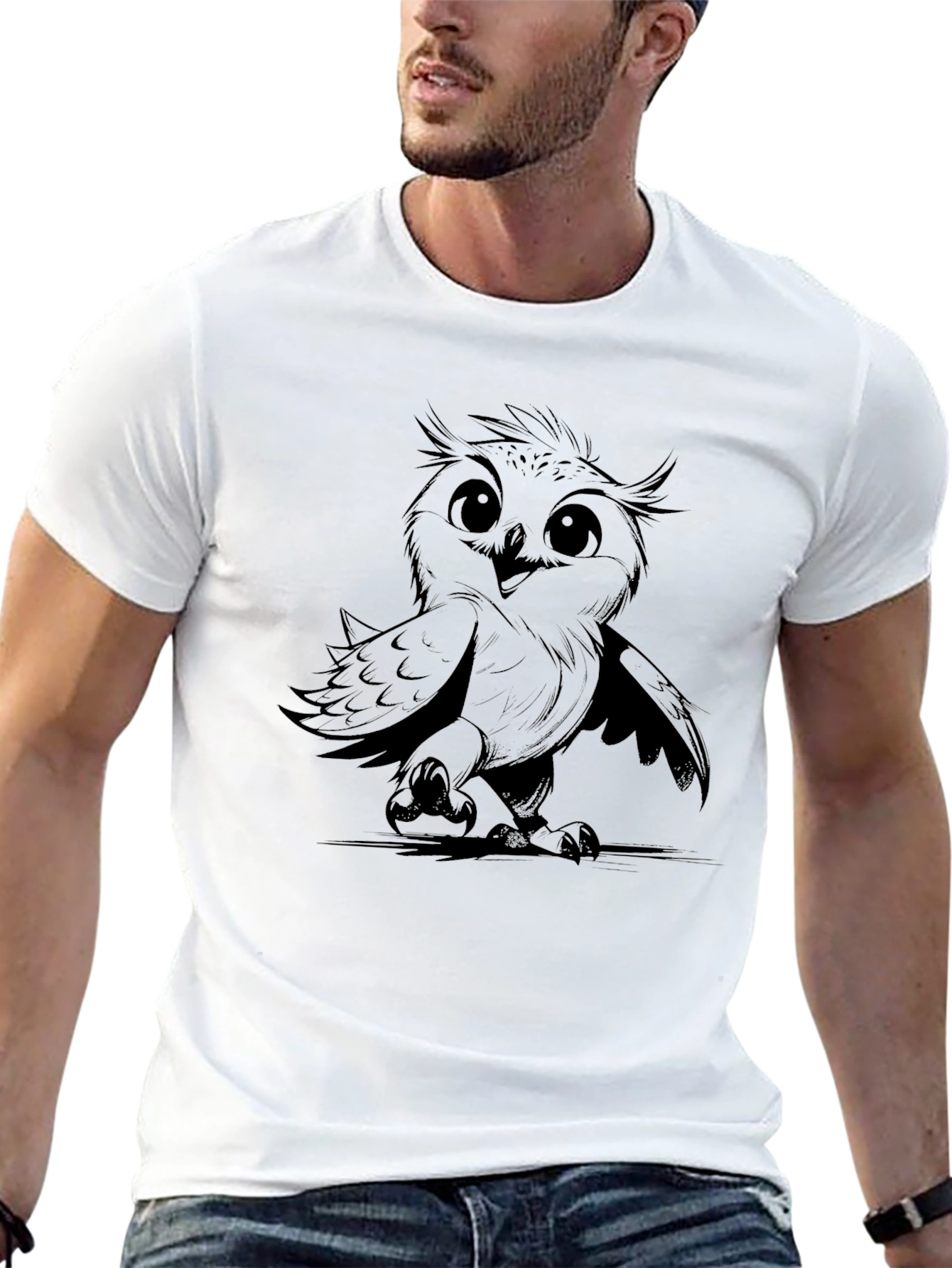 Cute Owl Graphic Black T-Shirt