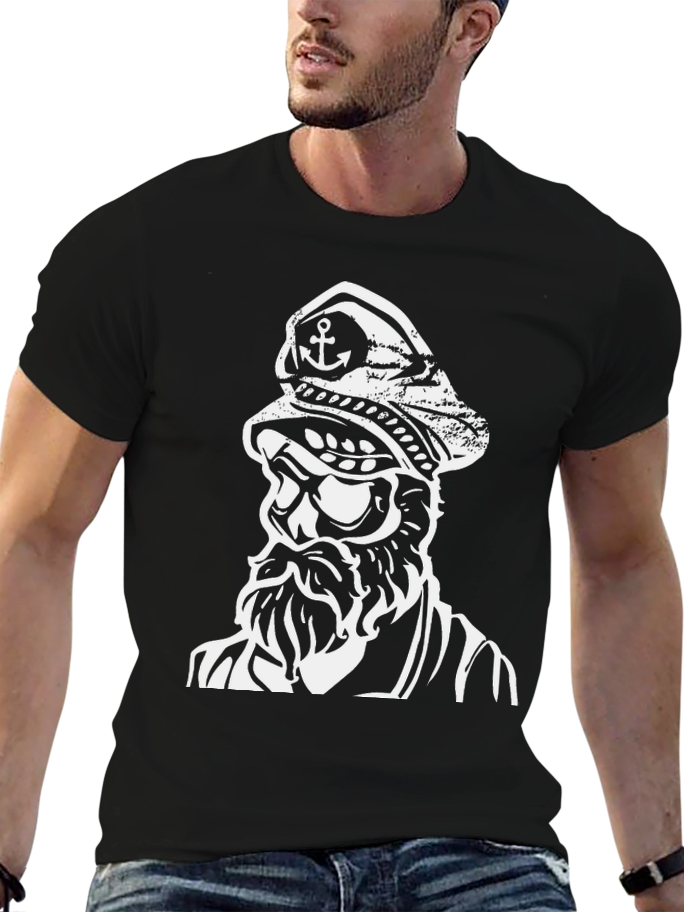 Nautical Captain Graphic Black T-Shirt